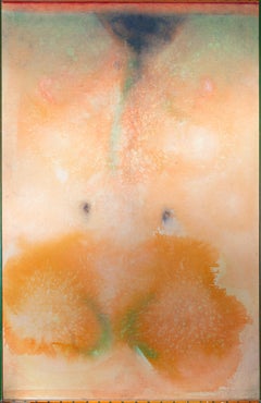 'Peach Stoned' mixed media painting peach abstract expressionist