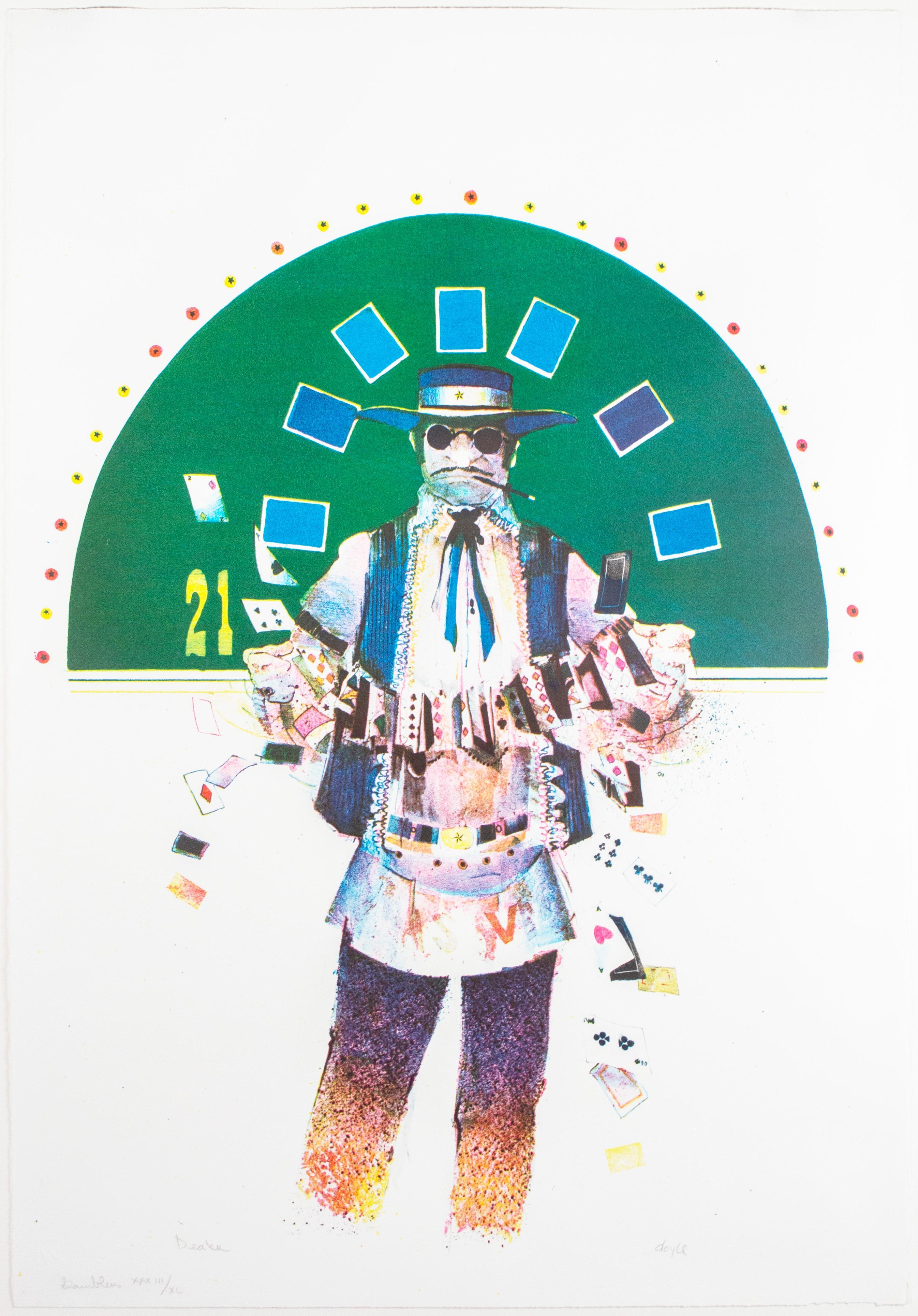 'The Dealer' original signed color lithograph from the Gambler Series  - Print by John Lawrence Doyle