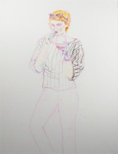 'Woman Vaping Juul' original color pencil drawing from the 'Hinged' series