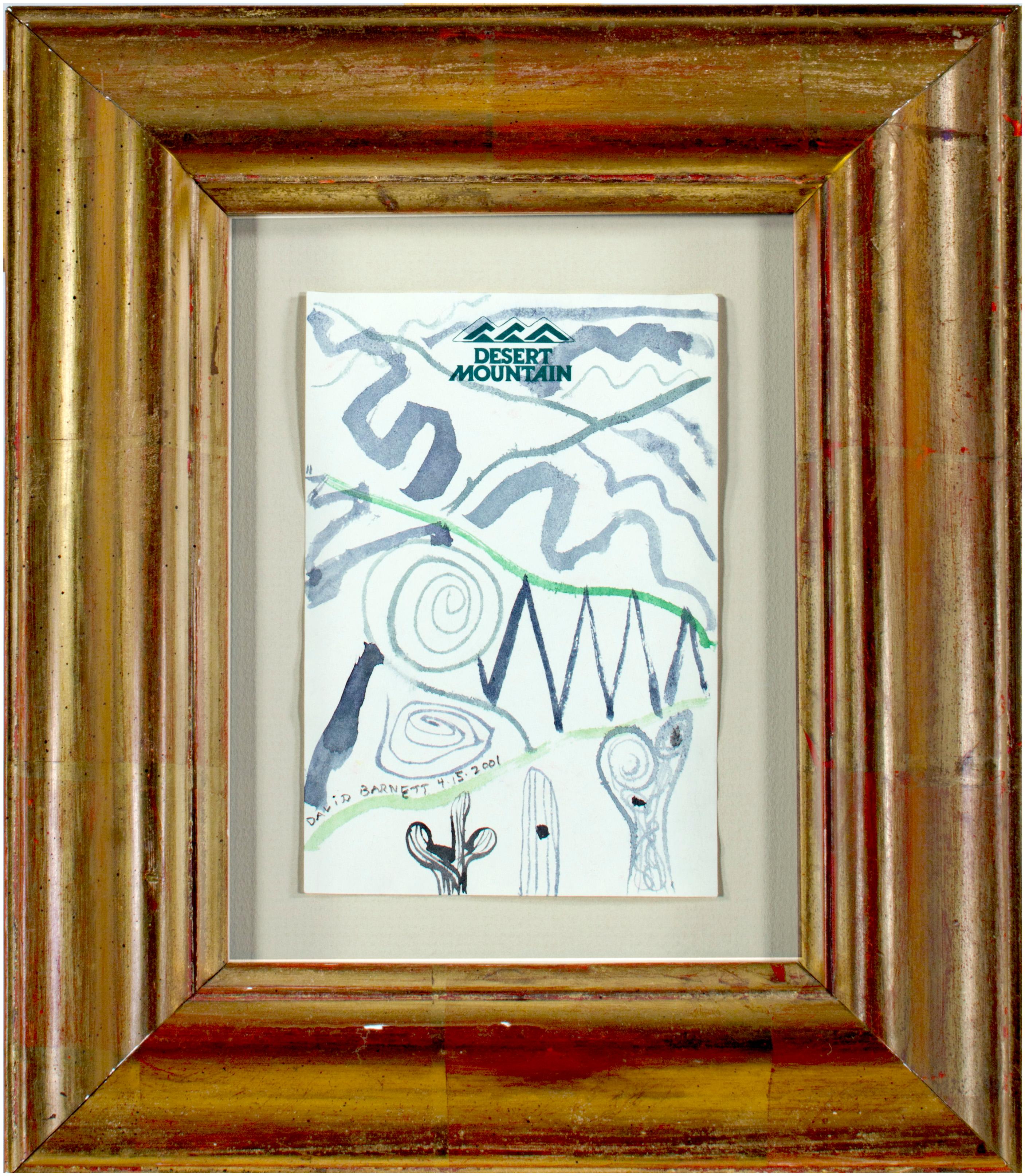 David Barnett Landscape Art – Original signiertes Aquarell „Desert Mountain Paths“ auf Notizbuchstabenpapier 