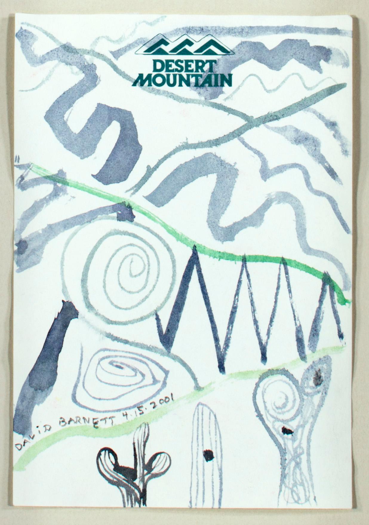 Original signiertes Aquarell „Desert Mountain Paths“ auf Notizbuchstabenpapier  – Art von David Barnett