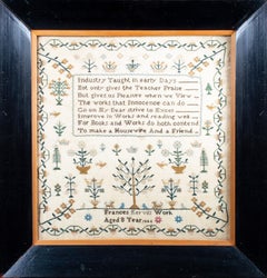 Antique 'Cross stitch' original 19th c. sampler with didactic poem and floral design