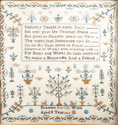 'Cross stitch' original 19th c. sampler with didactic poem and floral design