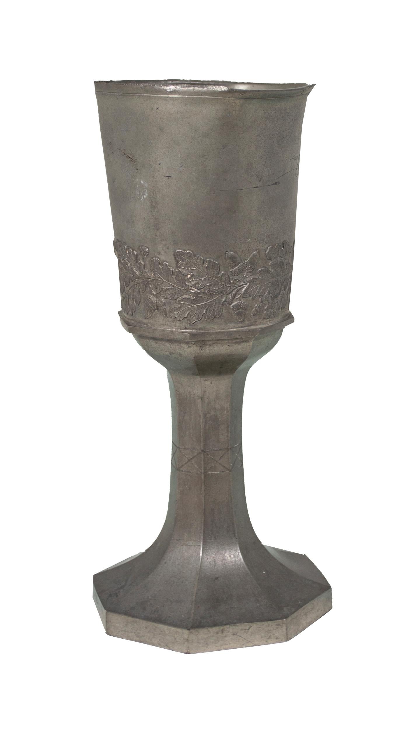 Pewter Goblet with Oak Leaves and Acorns, 1886 Jubilee Inscription - Victorian Art by Unknown