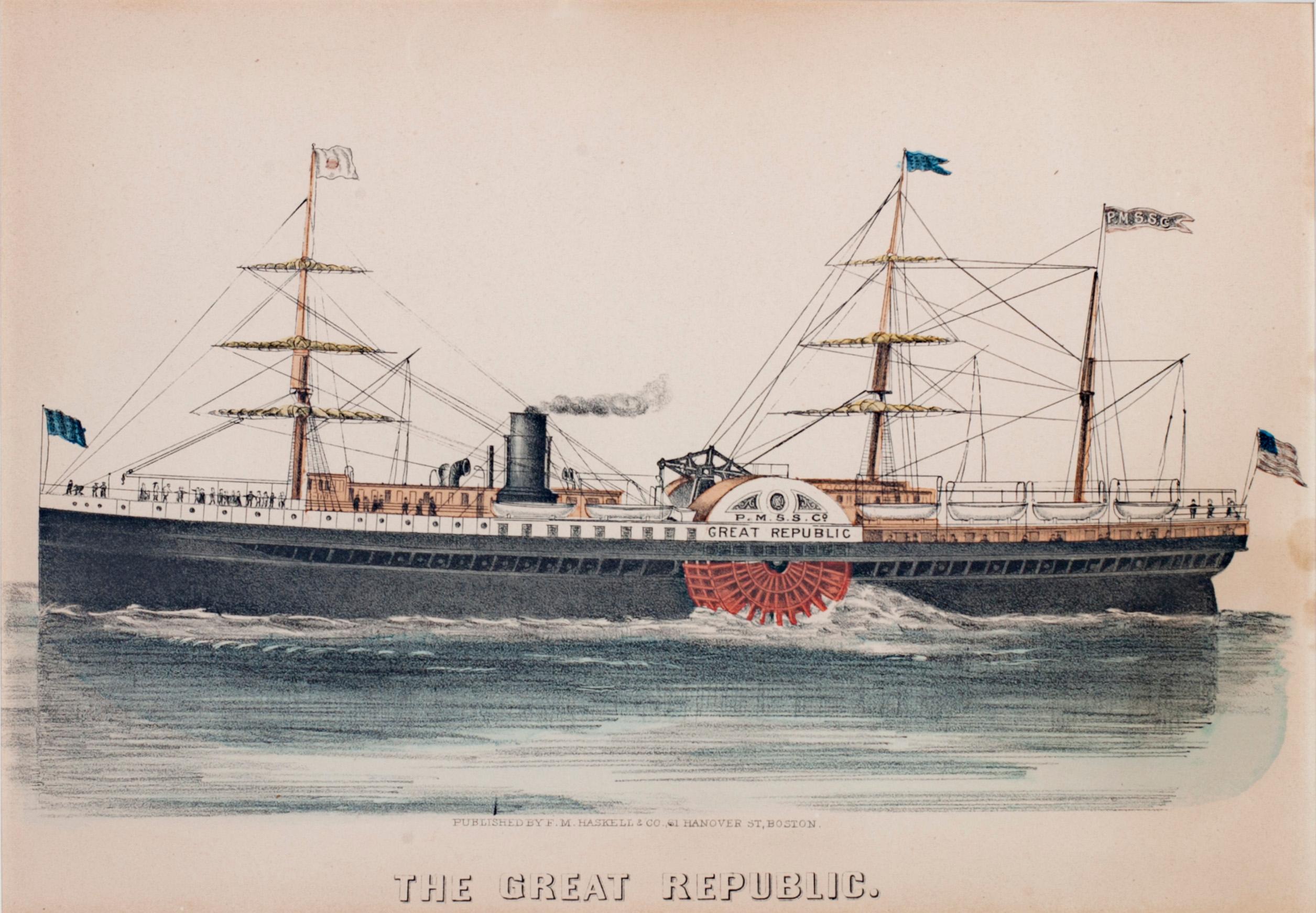 'The Great Republic' original hand-colored lithograph of steamship - Print by F.M. Haskell & Co.