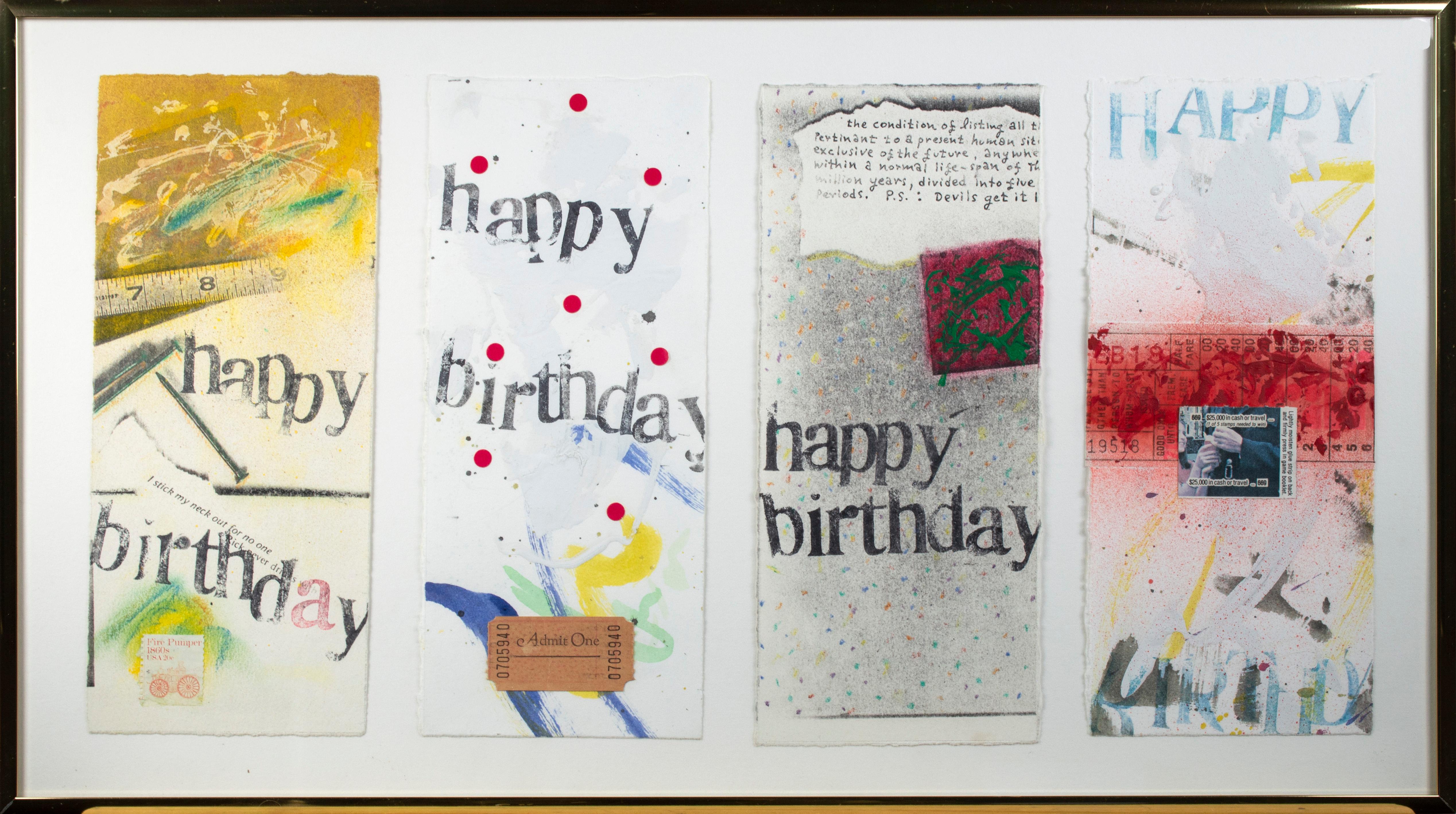 Ensemble de quatre collages originaux, cartes « Happy Birthday » de Joel Jaecks