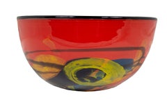 'Red Bowl' original hand-blown glass bowl signed by Ioan Nemtoi