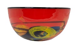 'Red Bowl' original hand-blown glass bowl signed by Ioan Nemtoi