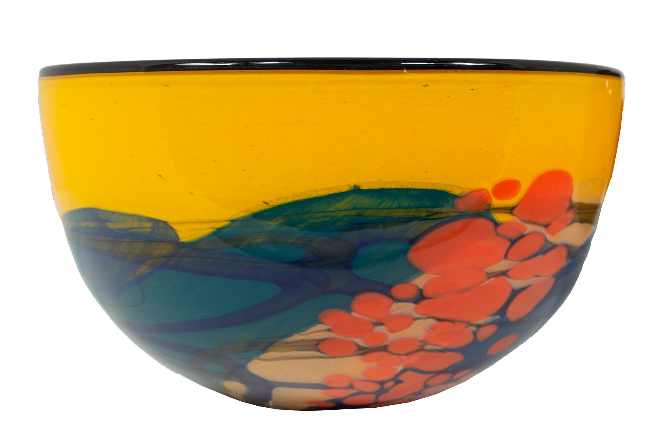'Yellow Bowl' original hand-blown glass bowl signed by Ioan Nemtoi 1