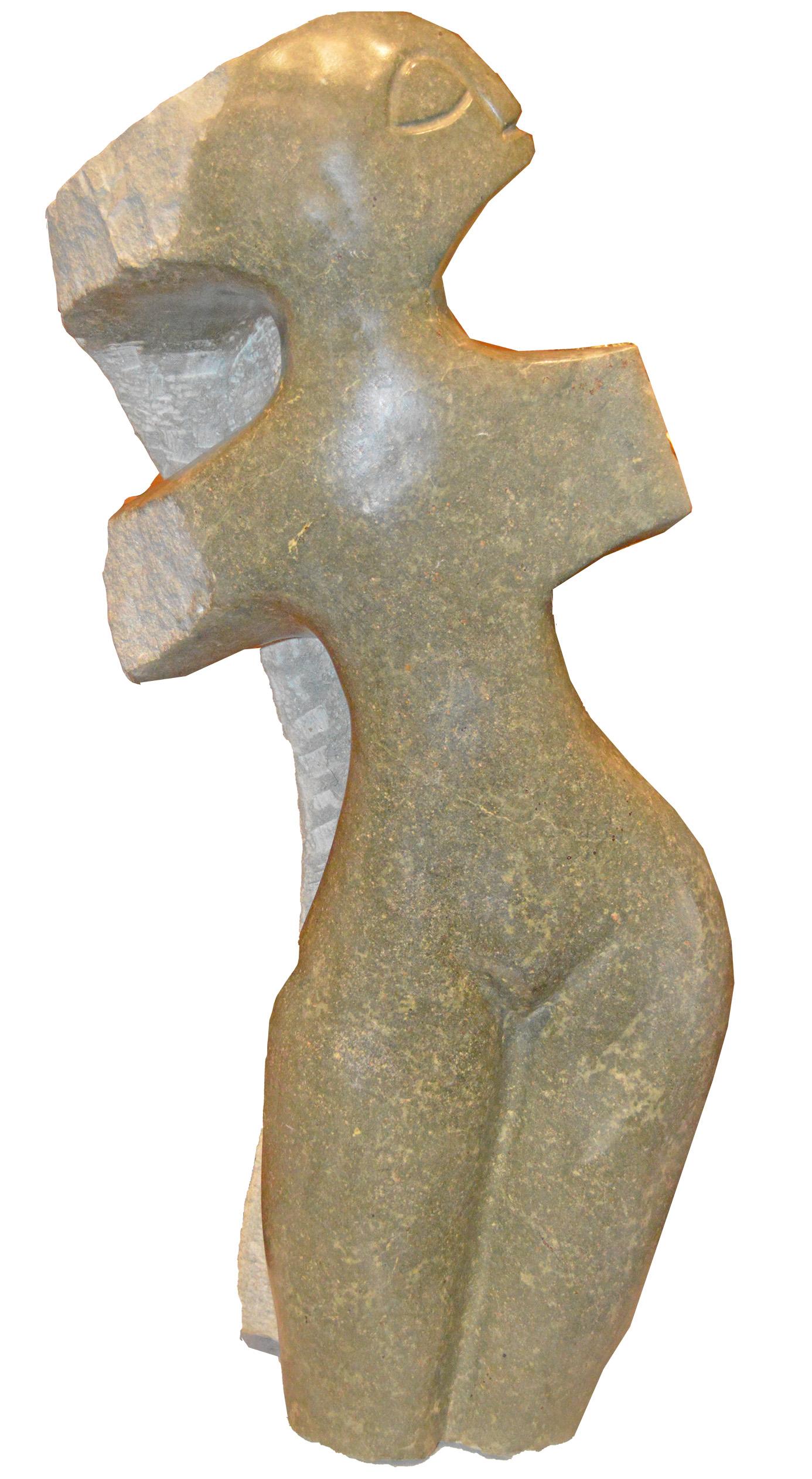 proud Woman" est une sculpture originale en pierre serpentine opale de l'artiste contemporain zimbabwéen Chenjerai Chiripanyanga. L'artiste présente dans cette sculpture la figure très abstraite d'une femme, dont le corps s'incline gracieusement sur