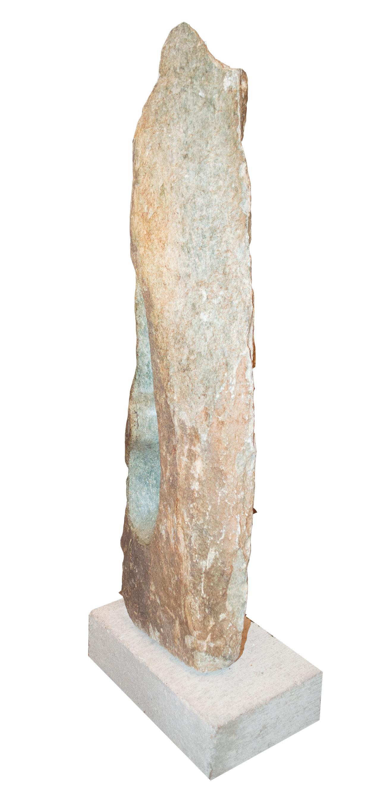 'Scratching Bird' is an original opal serpentine stone sculpture signed by the contemporary Zimbabwean artist Chenjerai Chiripanyanga. The artist presents in this sculpture a highly abstracted figure of a bird, the long beak and eye of which emerges