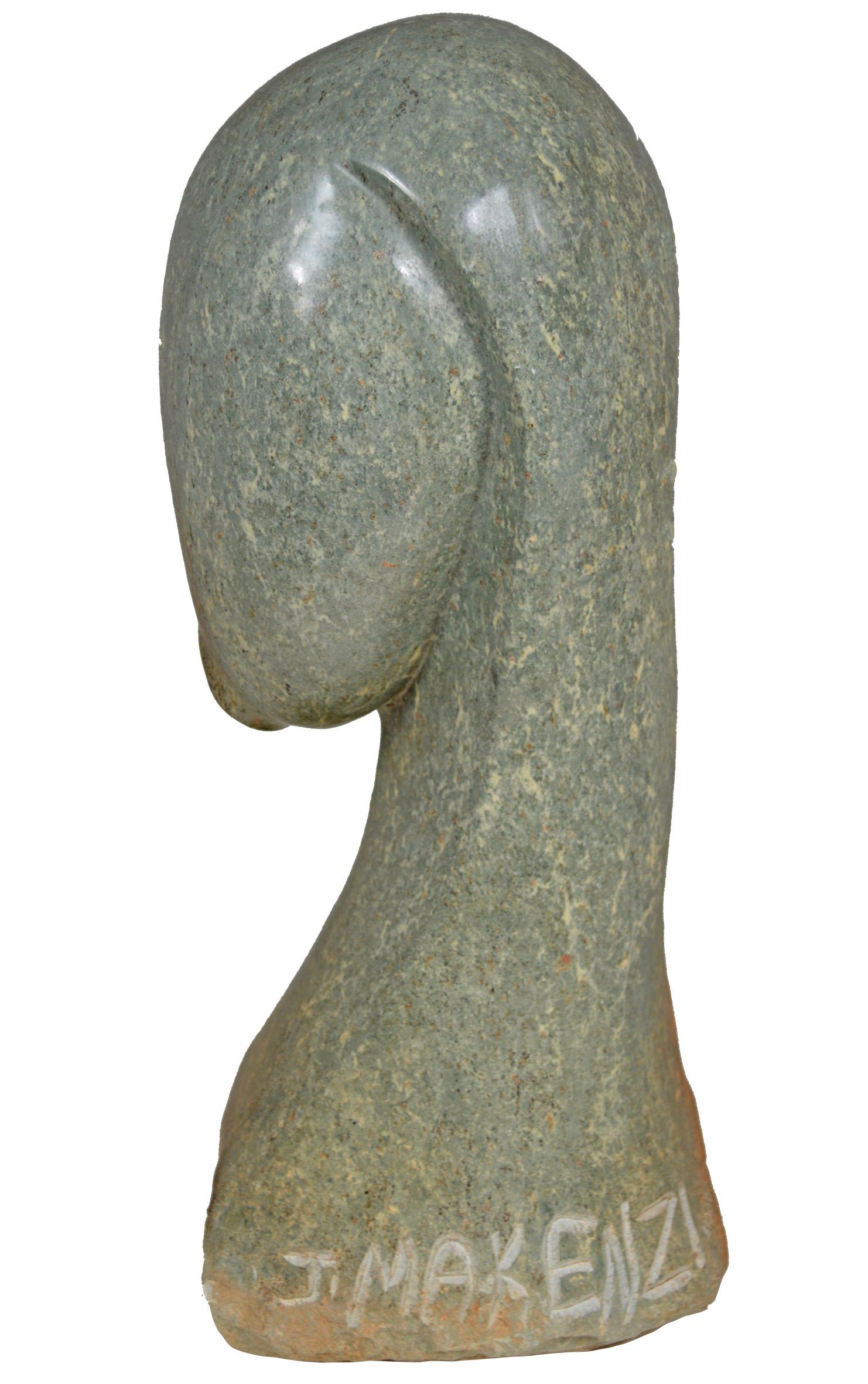 'Eye Witness' is an original opal serpentine sculpture signed by the Zimbabwean artist Josphat Makenzi. Makenzi was trained in the contemporary Shona stone carving tradition, and thus his works take on themes from African as well as from European
