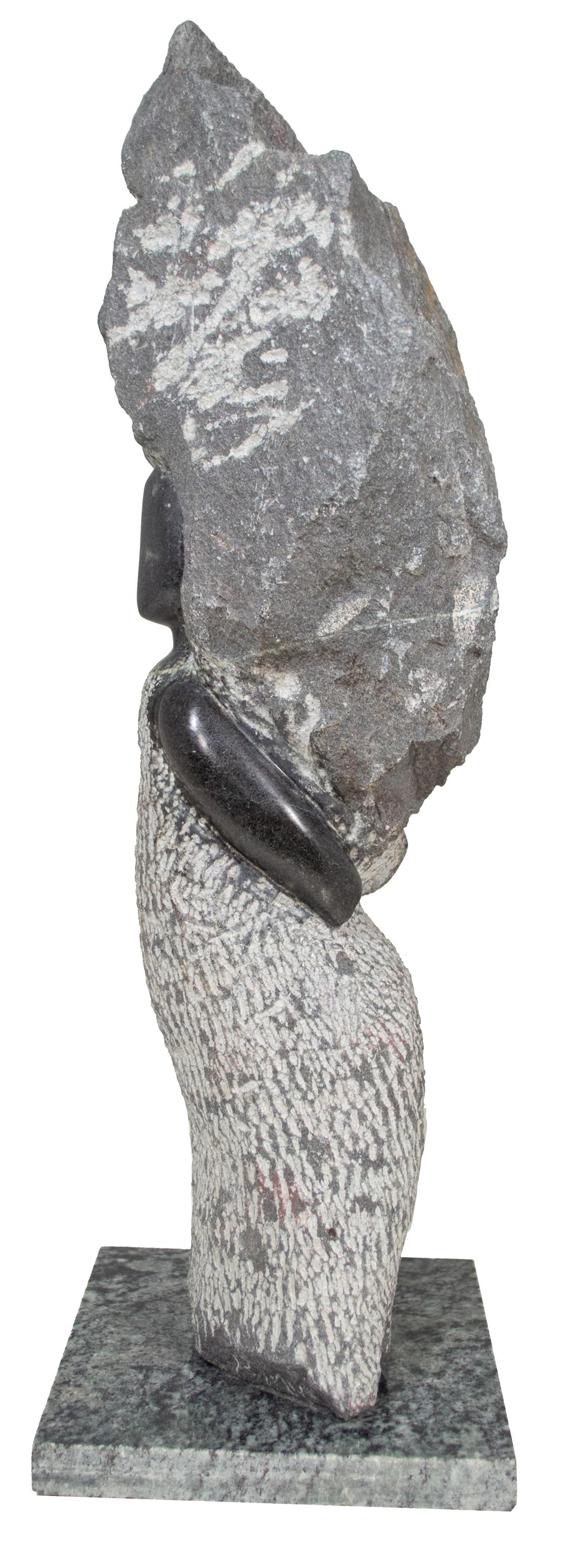 'Proud Woman' original stone Shona sculpture dress hair singed by P. Mua - Sculpture by P. Mua 