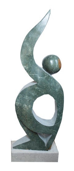 'Footballer (Soccer Player)' original stone sculpture signed by Canaan Ngandu