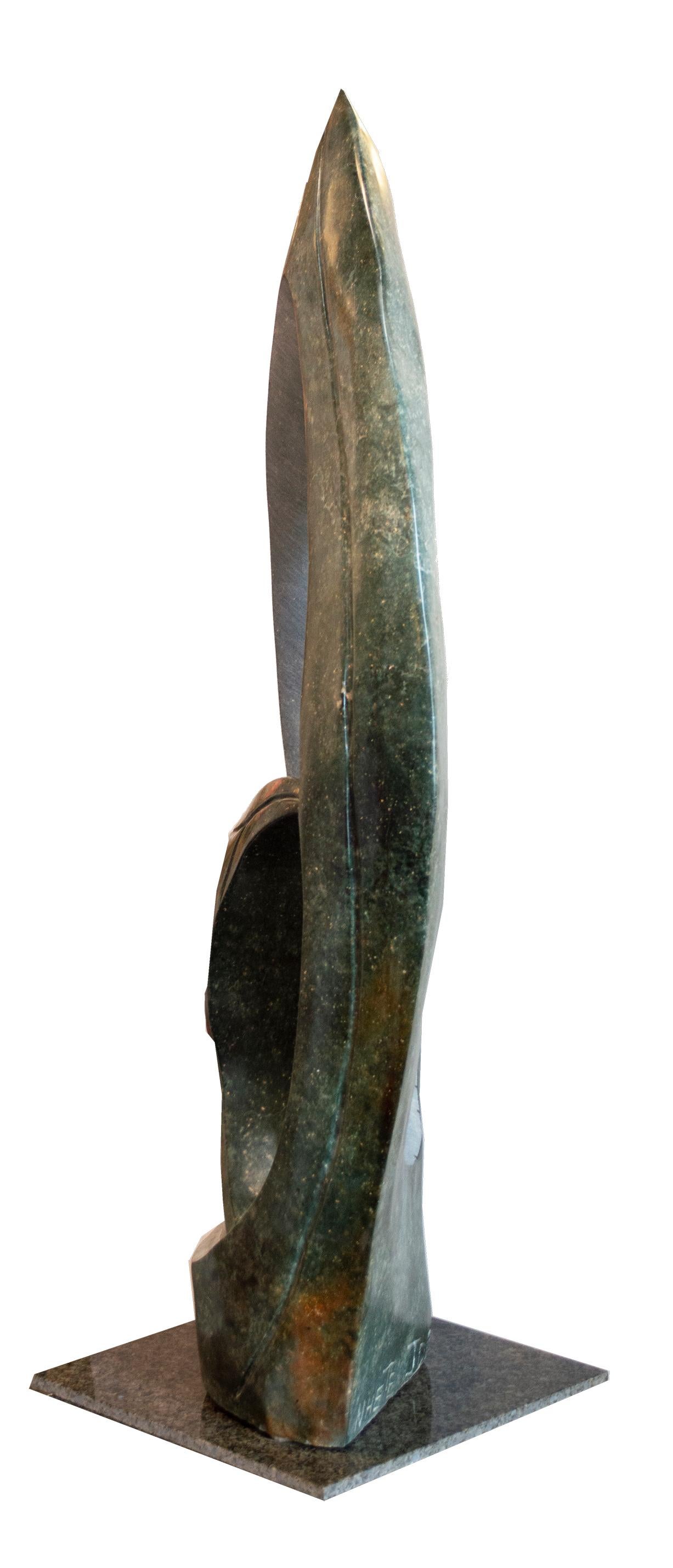Sculpture originale Shona en opale serpentine « Tork Bird » signée par Jonathan Nhete - Gris Abstract Sculpture par Jonathan Nhete 