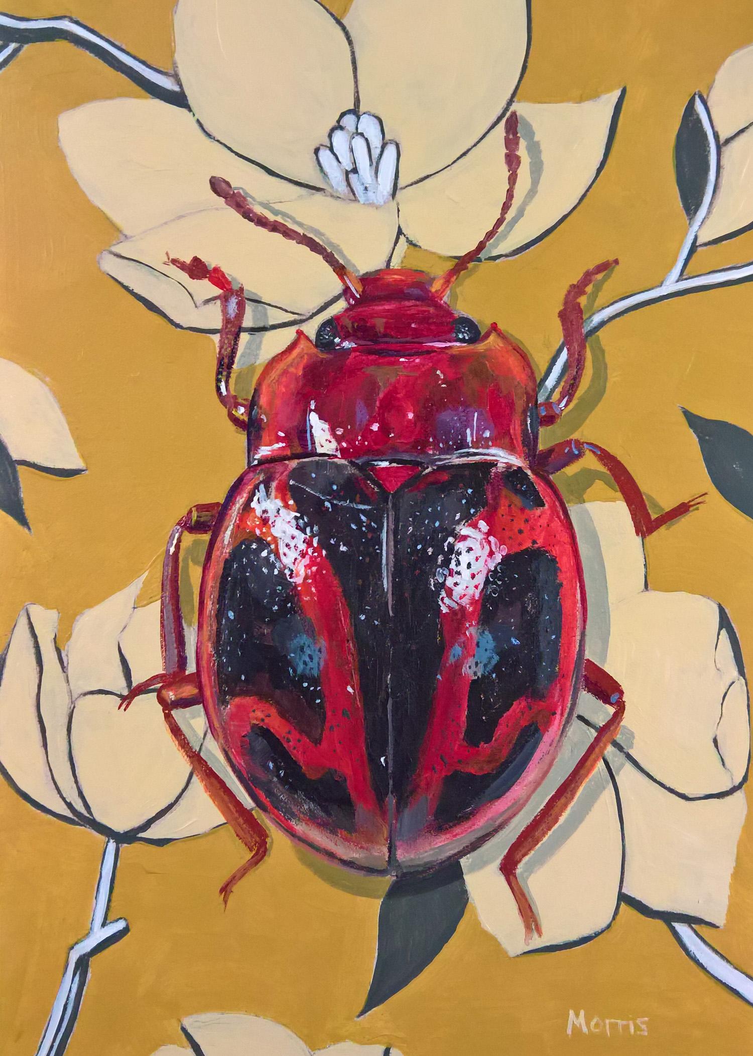 Kevin Morris Animal Painting - Acinaces Laceratus on Magnolia Blossoms