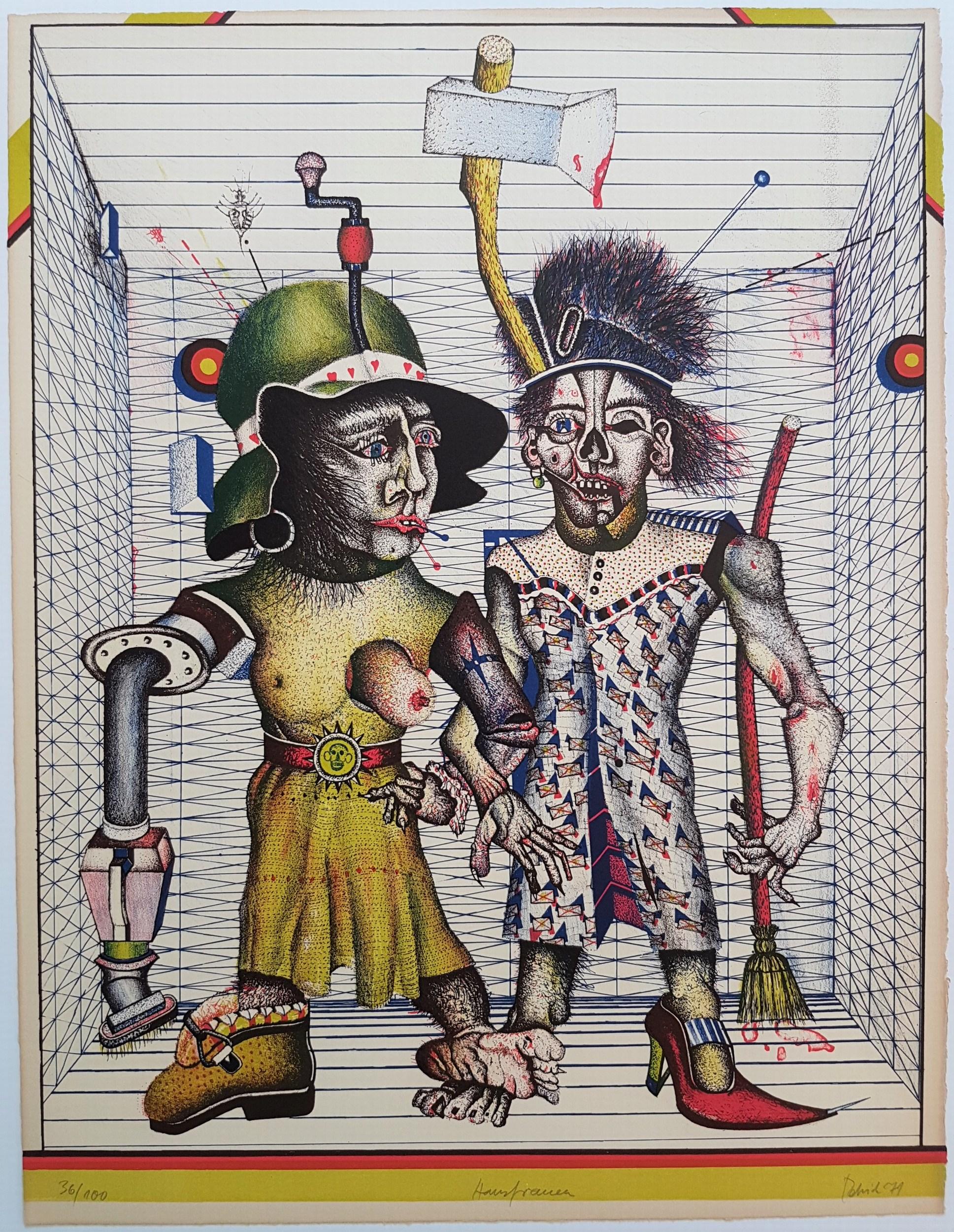 Wolfgang Petrick 
"Hausfrauen"
Dal Portfolio "Ritratto #13 - Wolfgang Petrick" con Karin Szekessy
Anno: 1971
Mezzo di comunicazione: Litografia a colori
Edizione: 100
Dimensioni: 26,4 x 20,1 pollici.
Editore: Dieter Brusberg, Hannover -