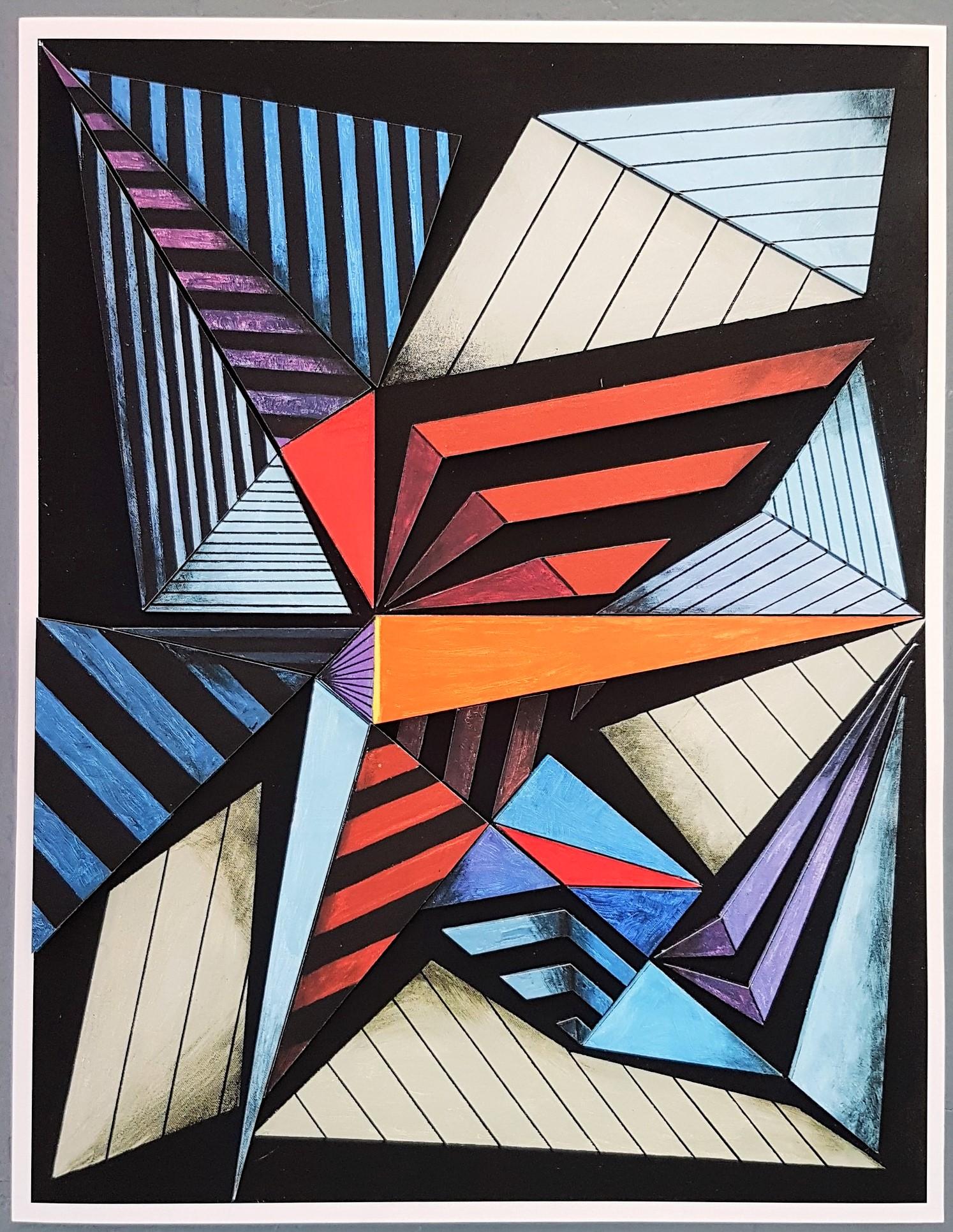 Geometric Composition #1 (3D-construction, Op Art, Lyonel Feininger) - Print by Eduard Diem 