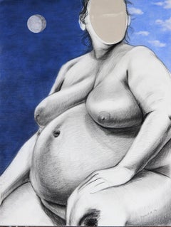 Goddess (figurative, pregnant, life drawing, black and white, mirror)