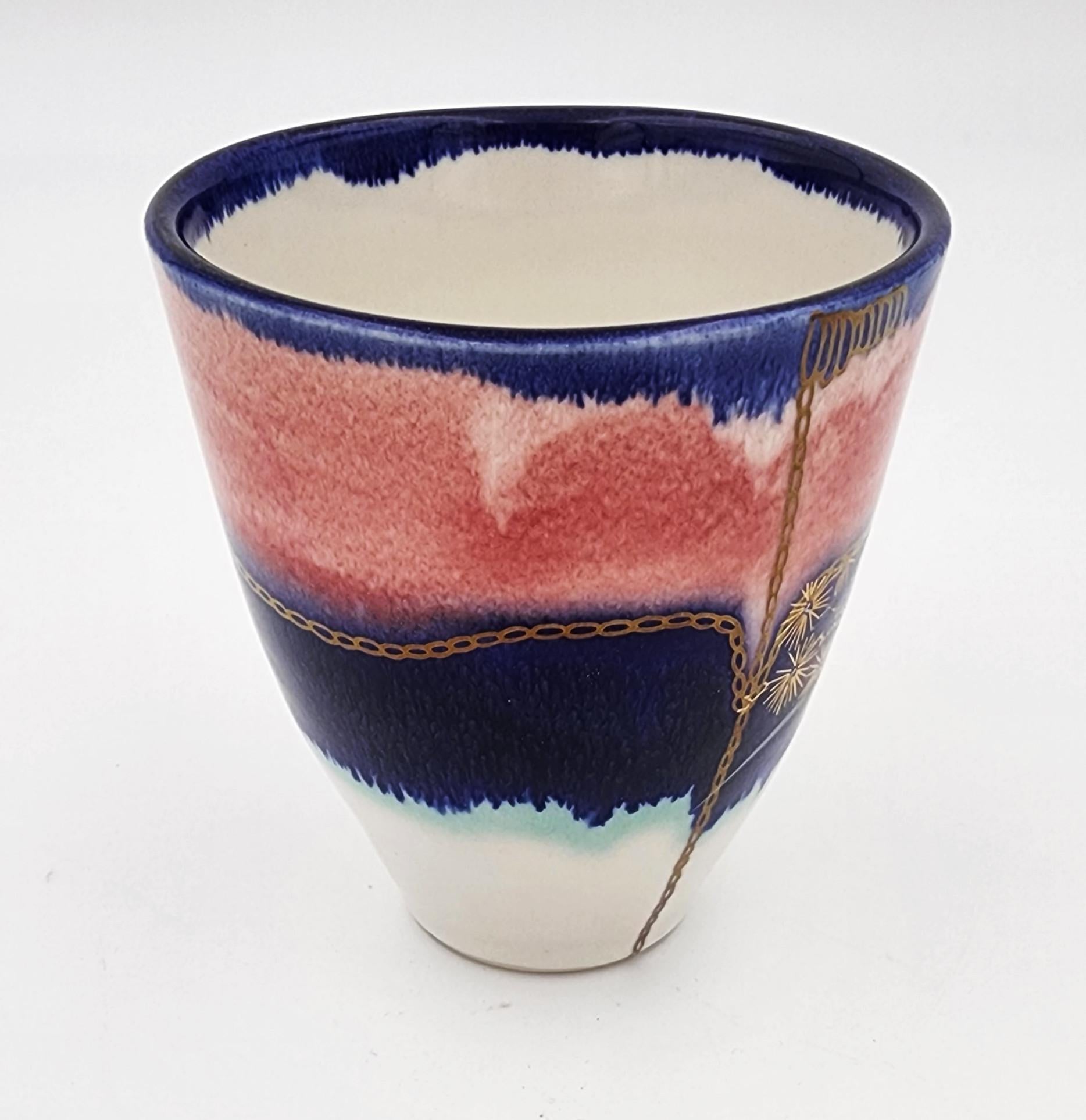 Cup with Patterns II (Hand-Painted, Gold Luster) - Sculpture by Melanie Sherman