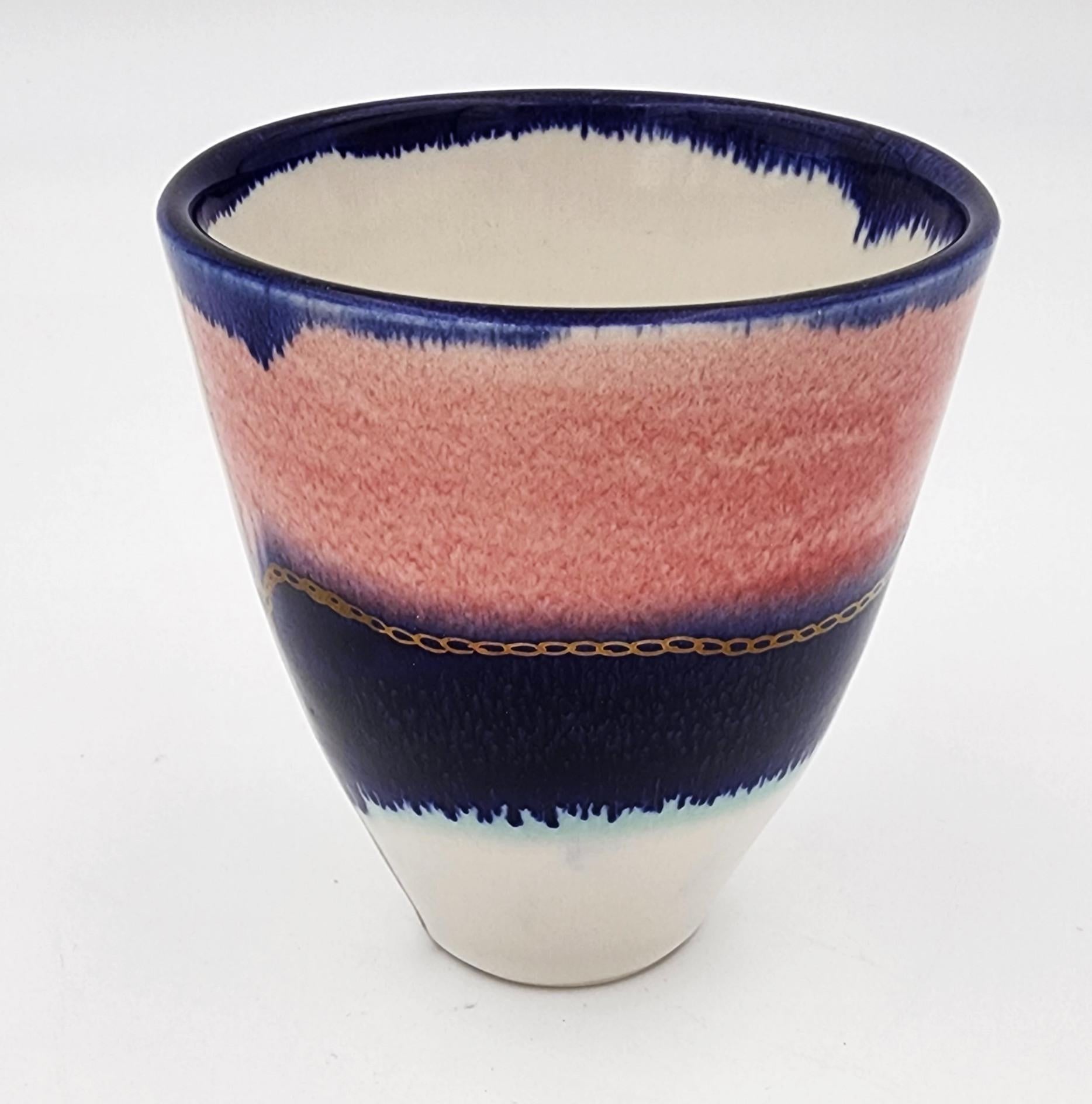 Cup with Patterns II (Hand-Painted, Gold Luster) - Modern Sculpture by Melanie Sherman