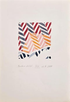 Untitled Abstract XXIX (Earth Tones, Green, Red, Yellow, Pastel, Drawing)
