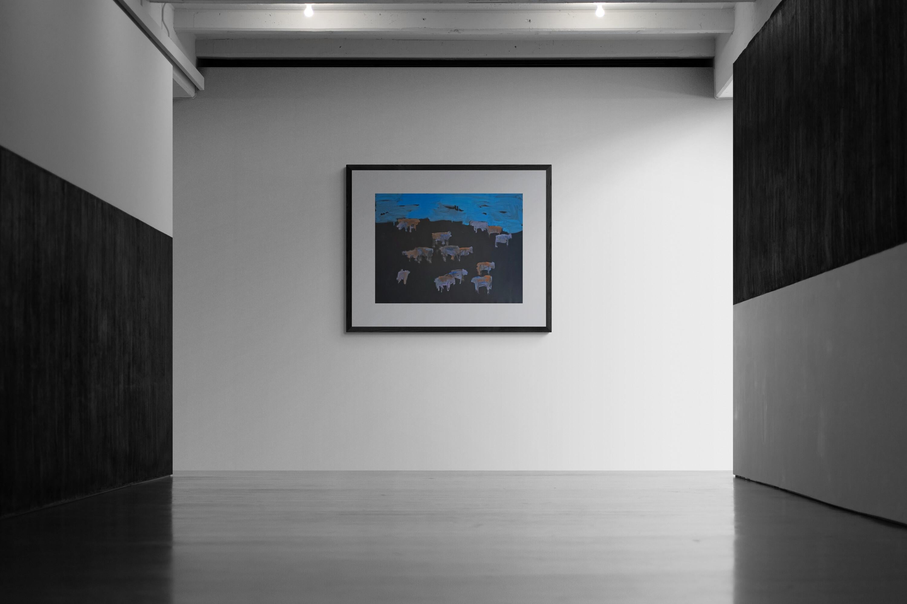 Midnight Angus Drawing #3 (Midwest, Cattle, Mid-Century, Prairie, Blue, 25% OFF) - Black Figurative Art by Theodore Waddell