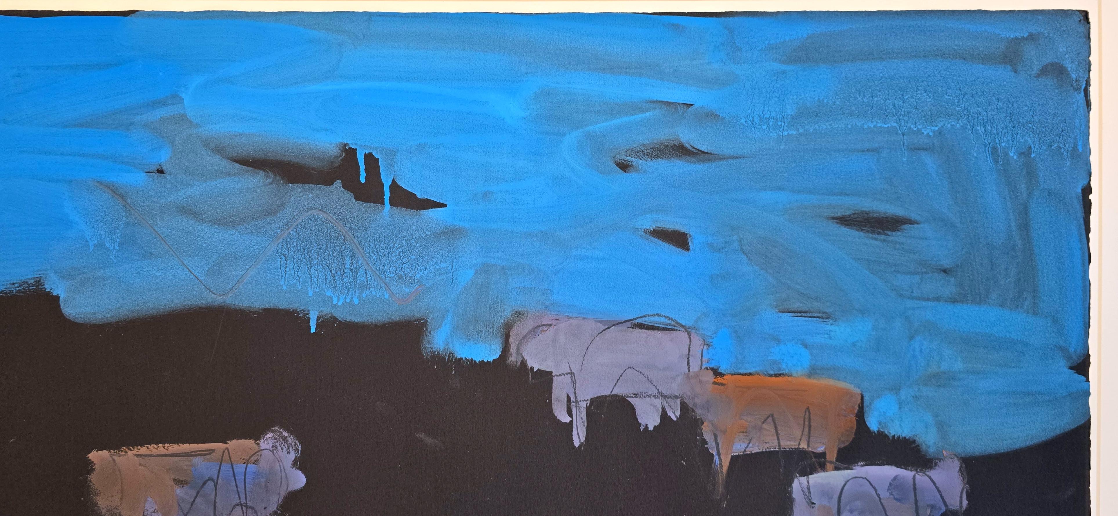 Midnight Angus Drawing #3 (Midwest, Cattle, Mid-Century, Prairie, Blue, 25% OFF) For Sale 4
