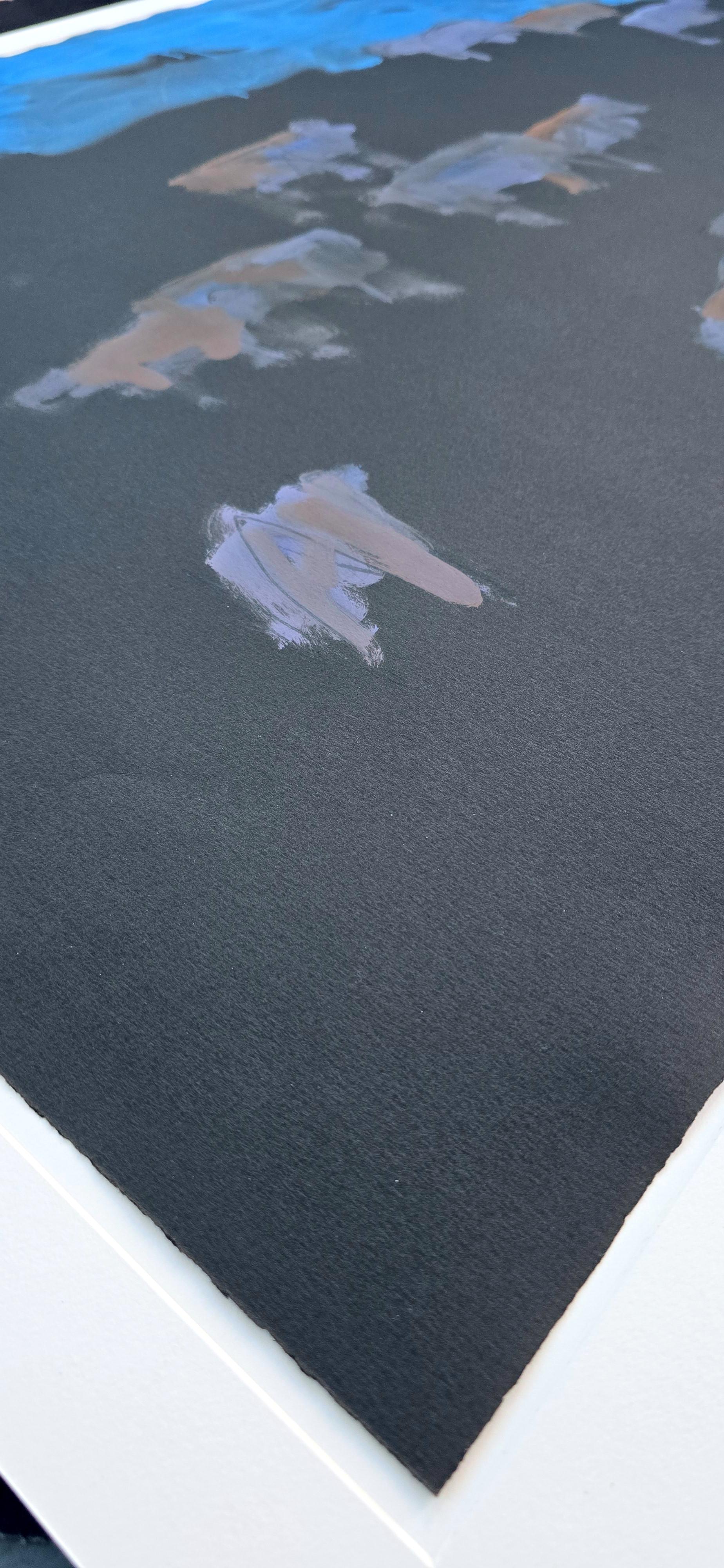 Midnight Angus Drawing #3 (Midwest, Cattle, Mid-Century, Prairie, Blue, 25% OFF) For Sale 2
