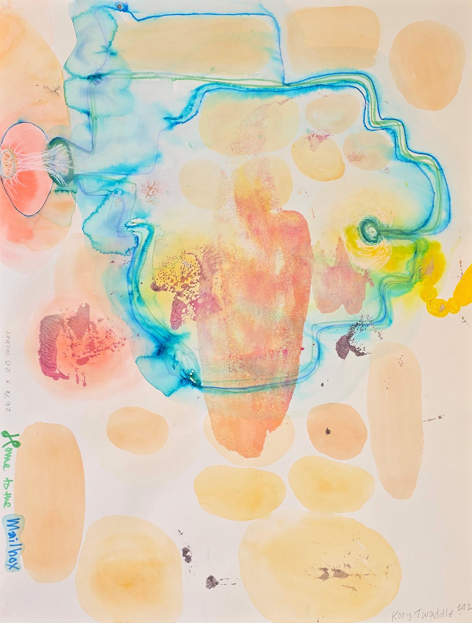 Kory Twaddle Abstract Painting - Home to the Mailbox (Abstract, Biogram, Warm, Pastel, ~22% OFF - LIMITED TIME)
