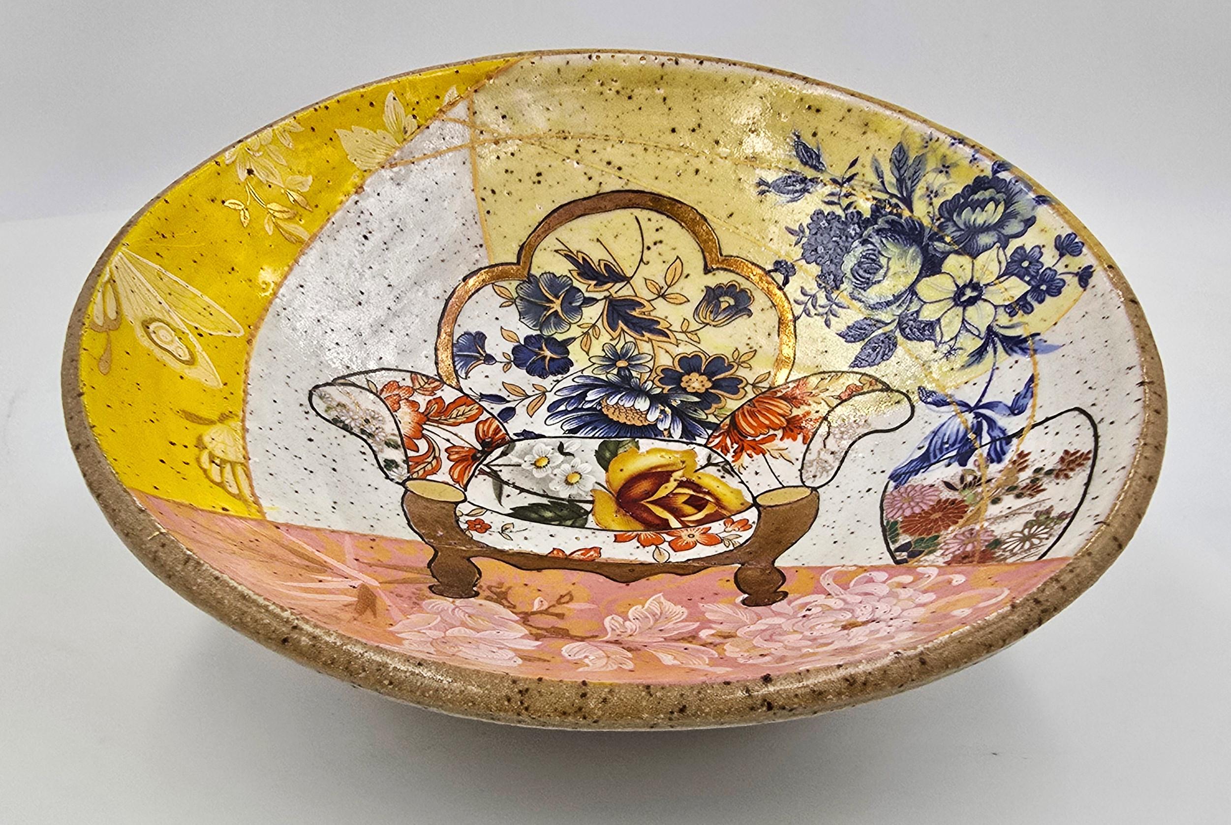 Bowl with Vintage Chair (Handmade, Mid-Century, Modern, Vibrant) - American Modern Sculpture by Melanie Sherman