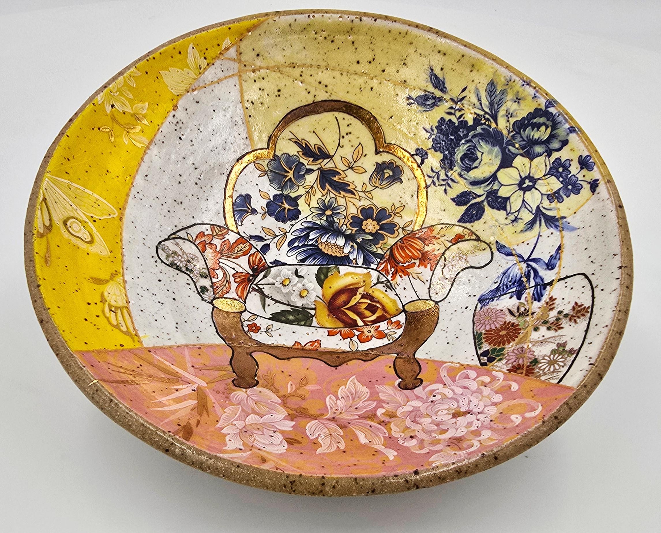 Bowl with Vintage Chair (Handmade, Mid-Century, Modern, Vibrant) - Sculpture by Melanie Sherman