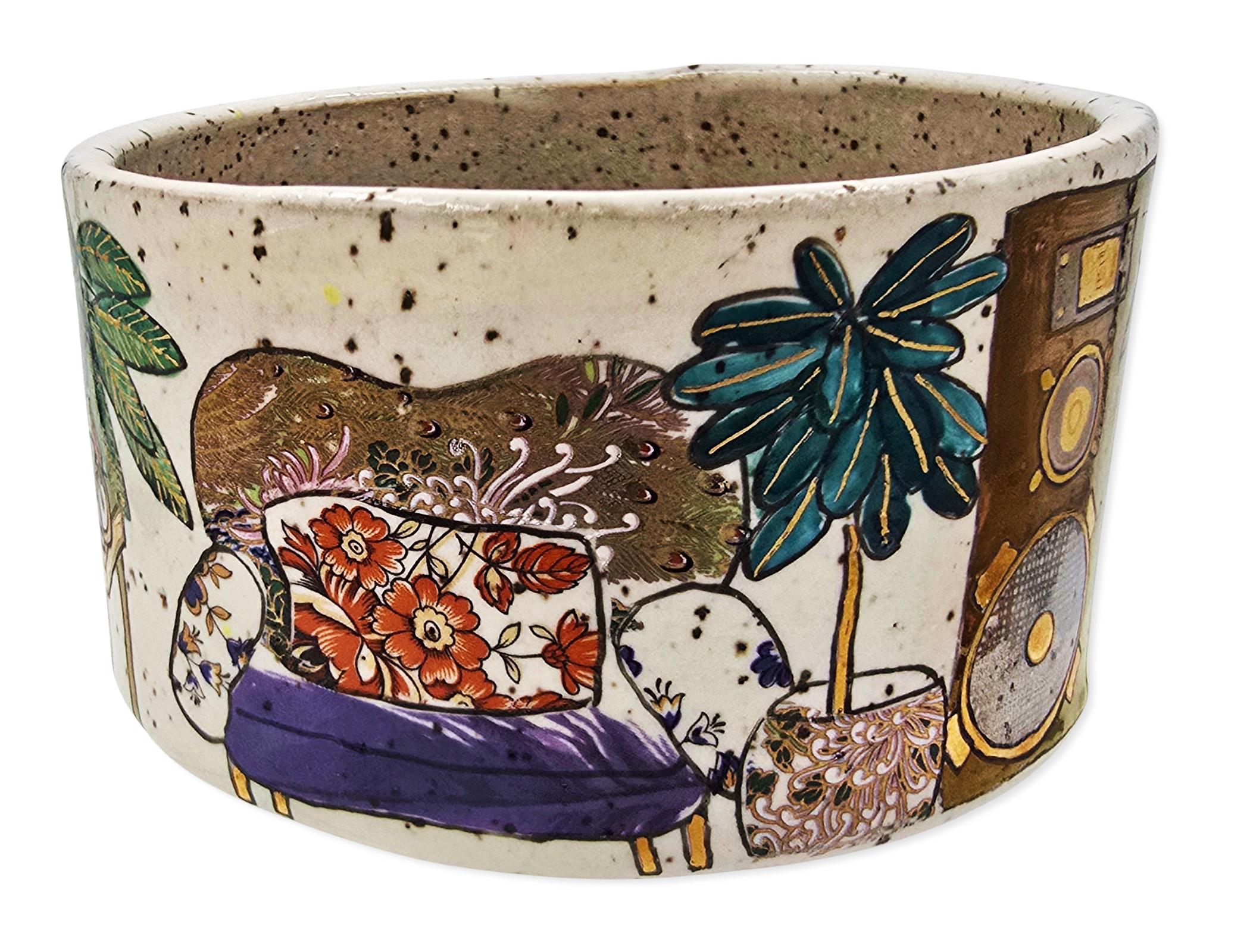 Bol avec nature morte intérieure (milieu du siècle, chaise longue, tour stéréo)