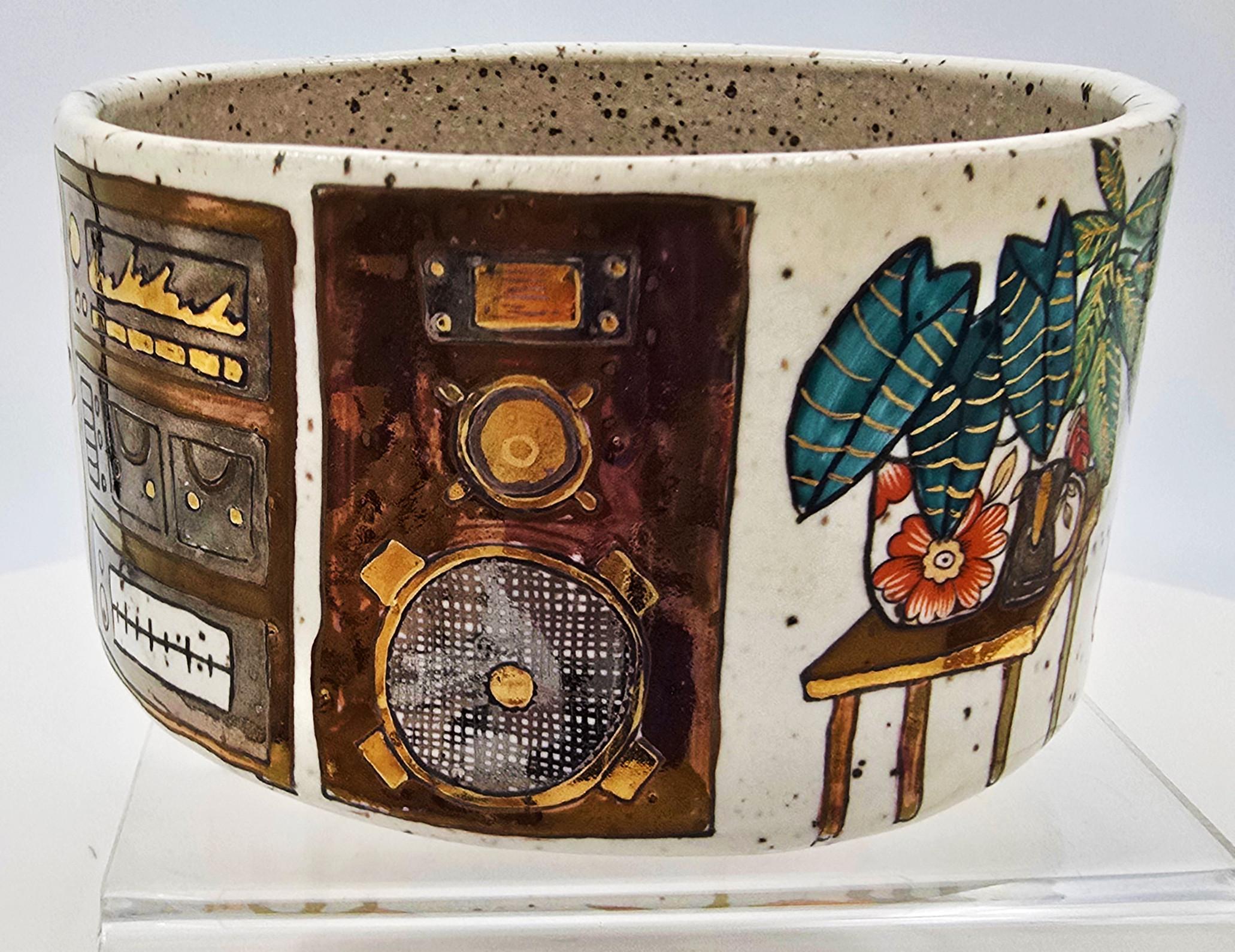 Bol avec nature morte intérieure (milieu du siècle, chaise longue, tour stéréo) en vente 1