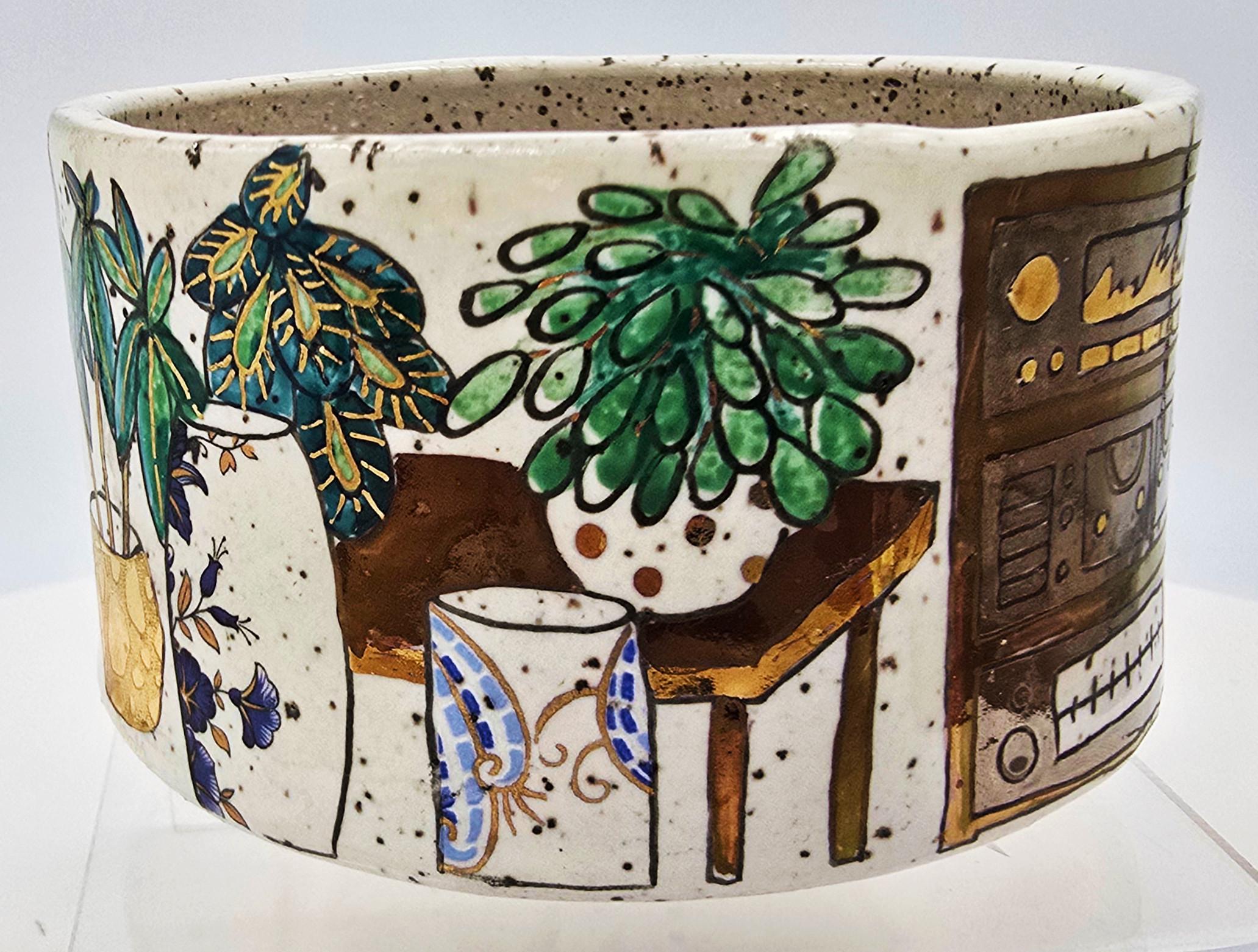 Bol avec nature morte intérieure (milieu du siècle, chaise longue, tour stéréo) en vente 2