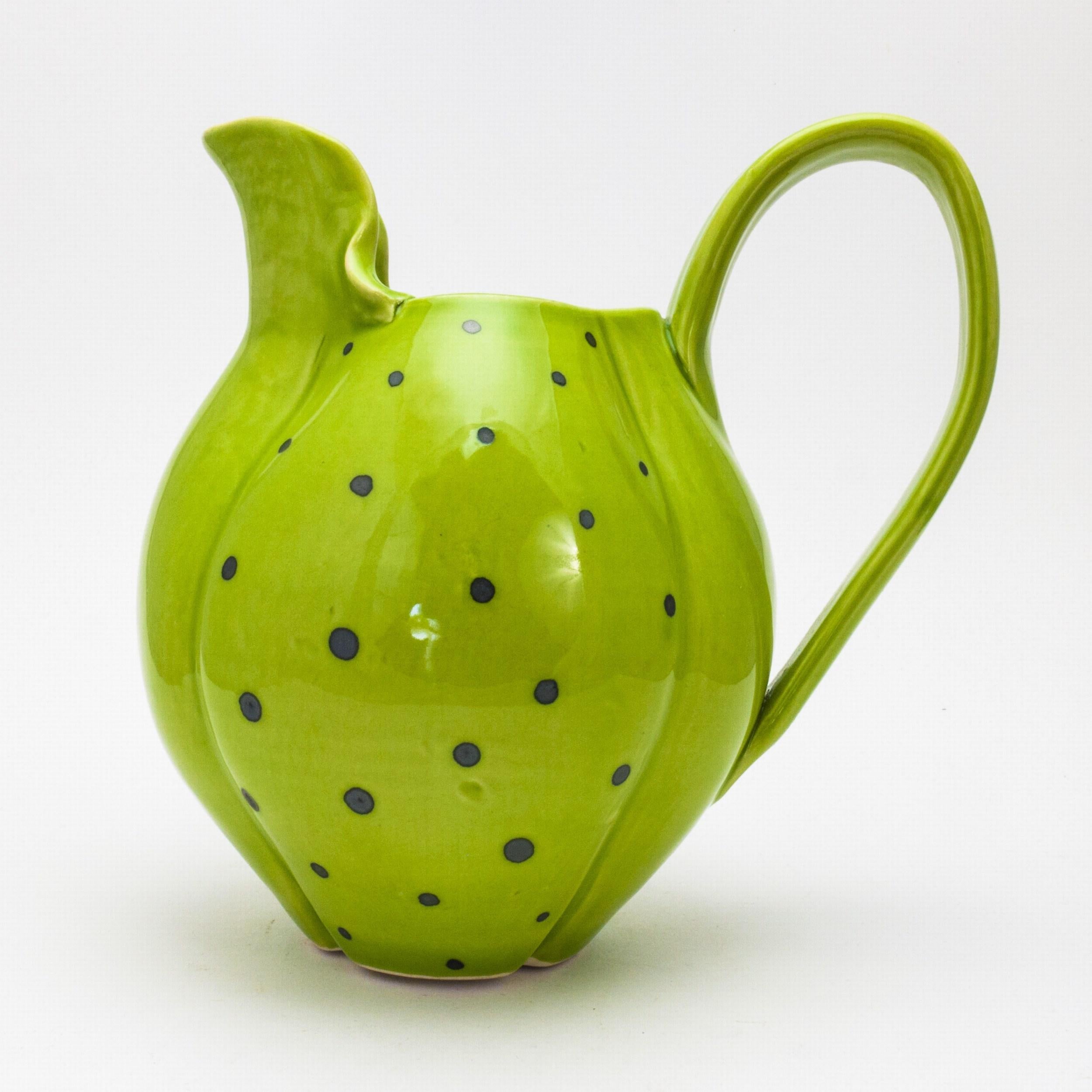 Theresa Robinson Figurative Sculpture - Green polka-dot Pitcher 