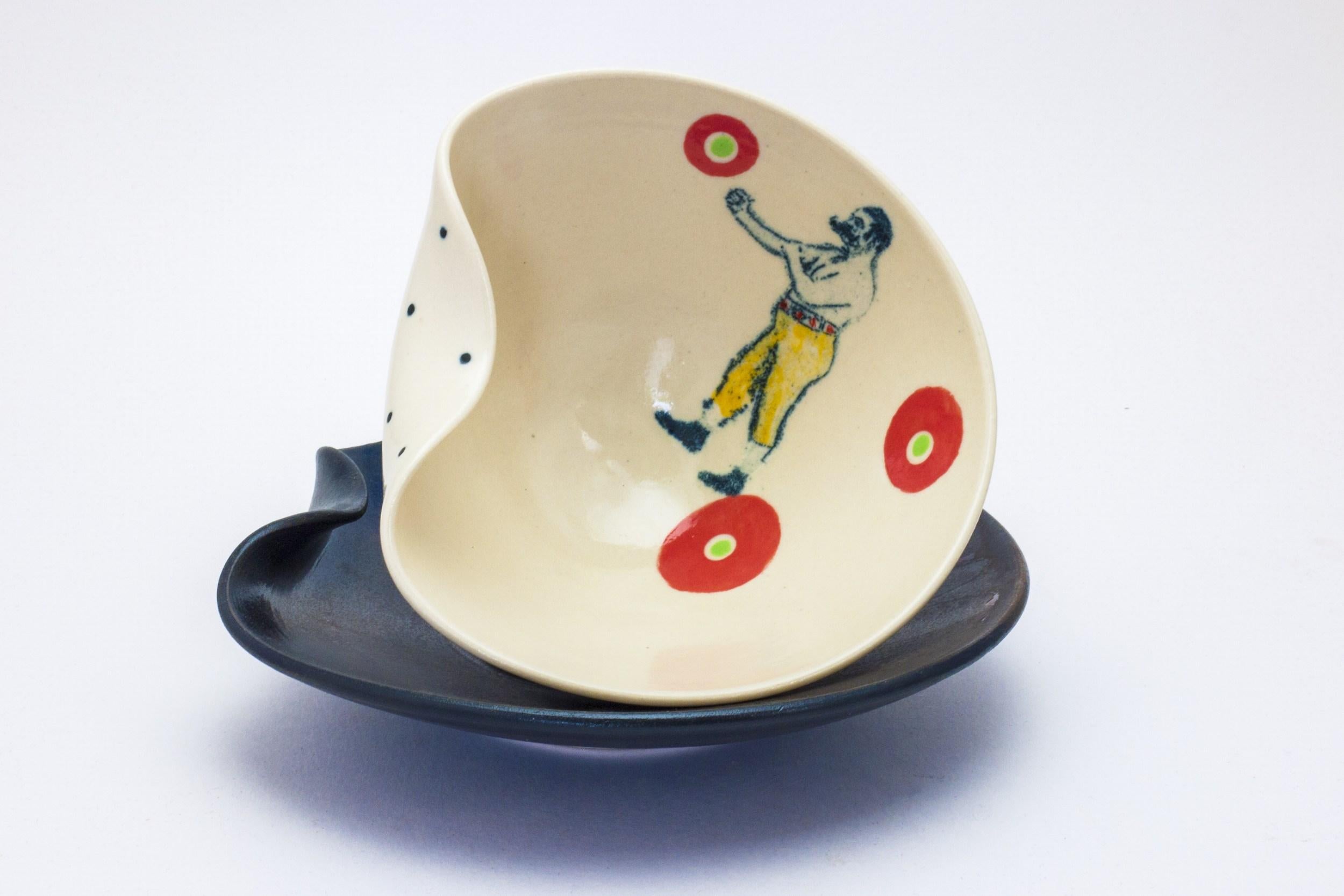 Lithograph printed soup bowl with plate - Sculpture by Theresa Robinson