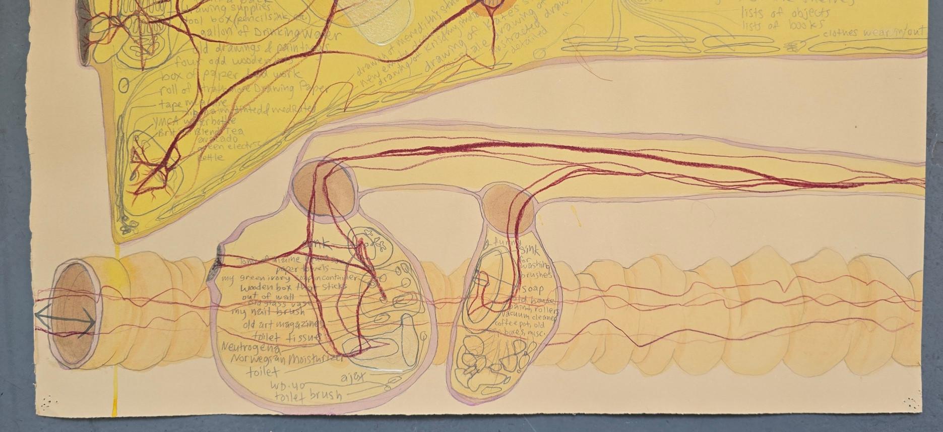 Kory & Kris' Studio Organ Building (Diptych) - Orange Abstract Drawing by Kory Twaddle