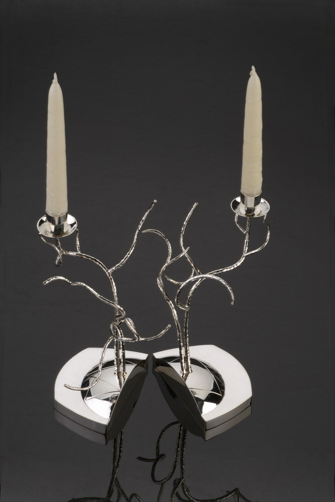 Tree of Life Shabbat Candlesticks - Sculpture by Genevieve E. Flynn