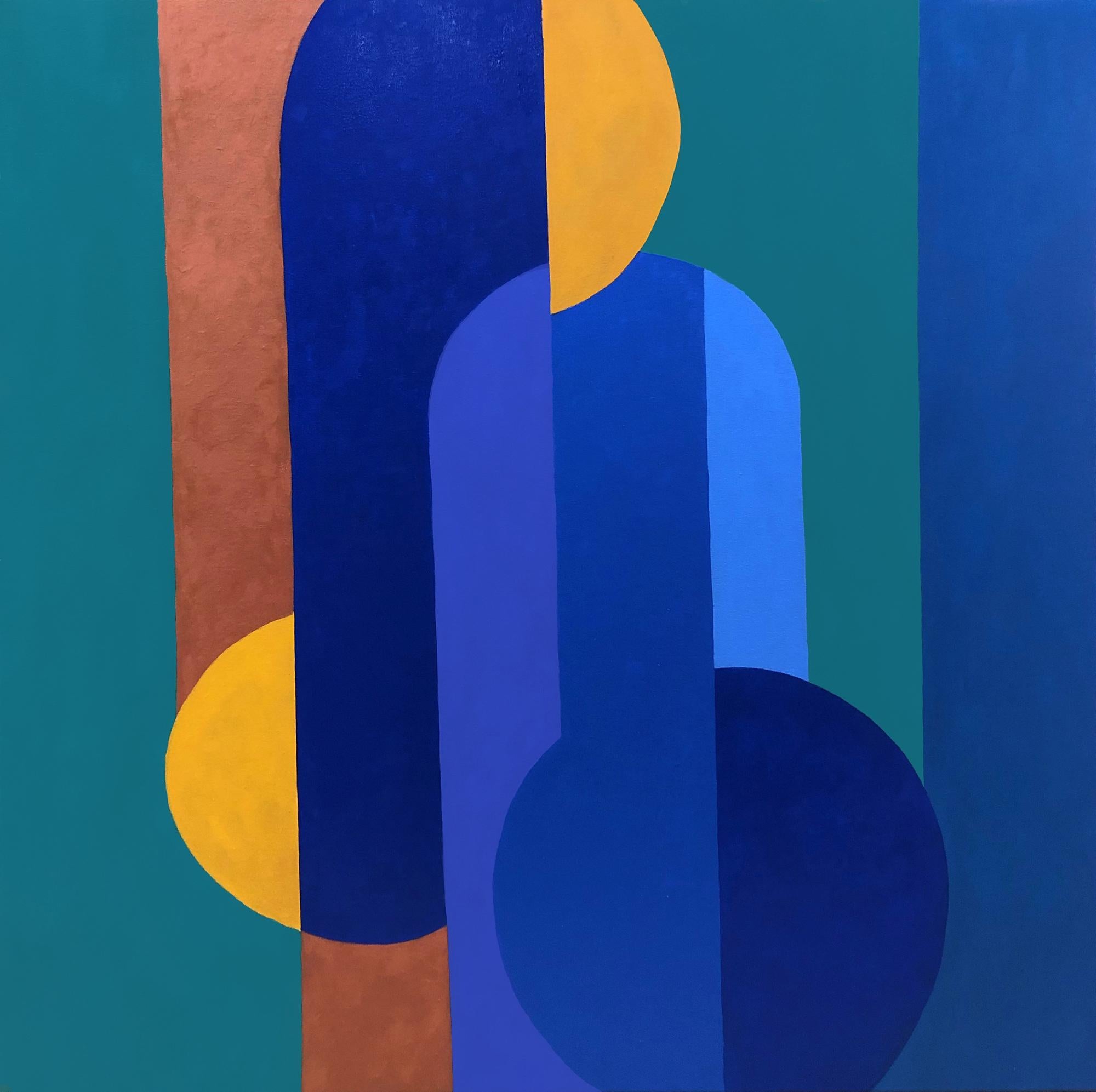 Half Moon Blues (Geometric Abstraction, Minimalism, Josef Albers, Hard Edge) - Painting by Susan Kiefer