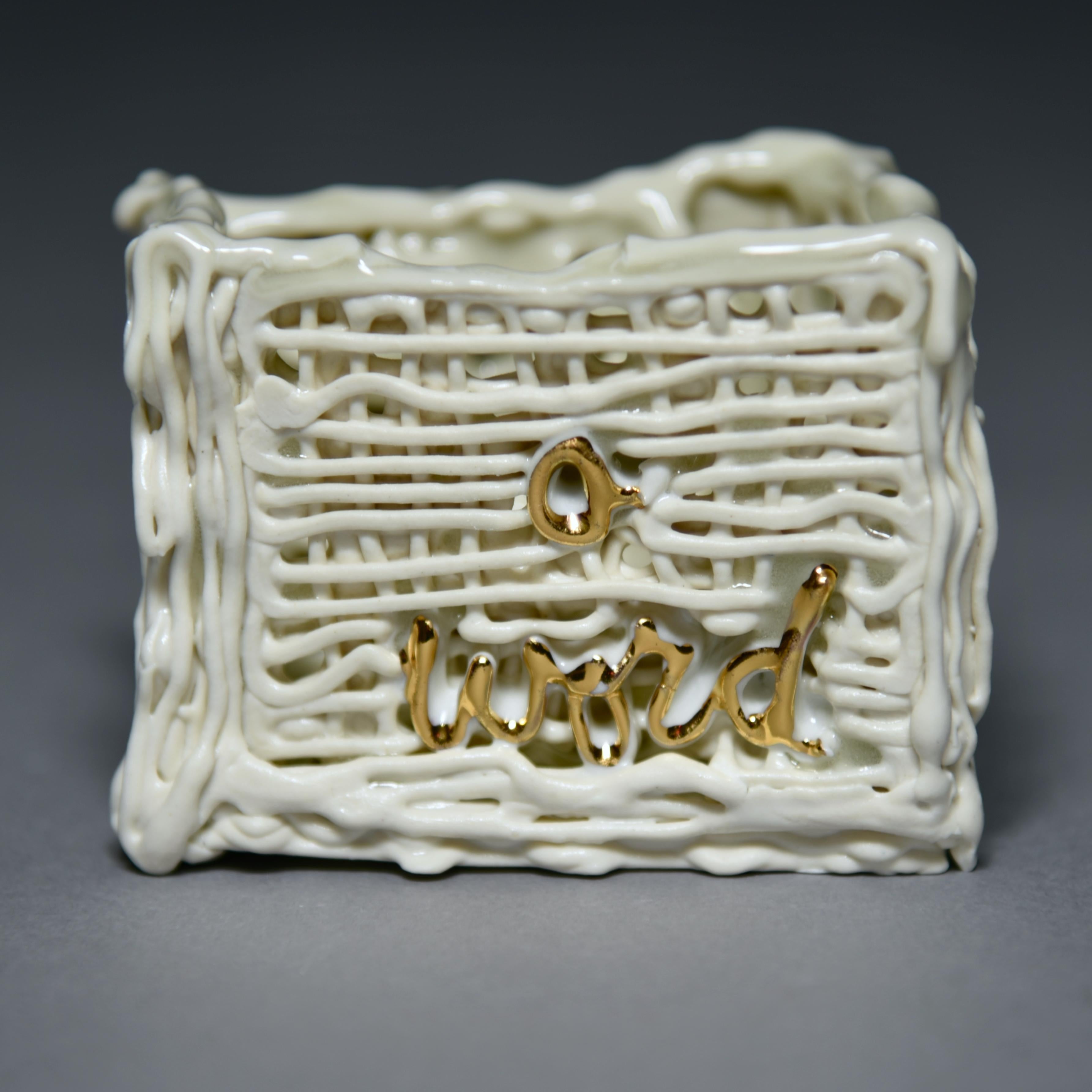 Word Cup (white/gold) - Sculpture by Stephanie Lanter