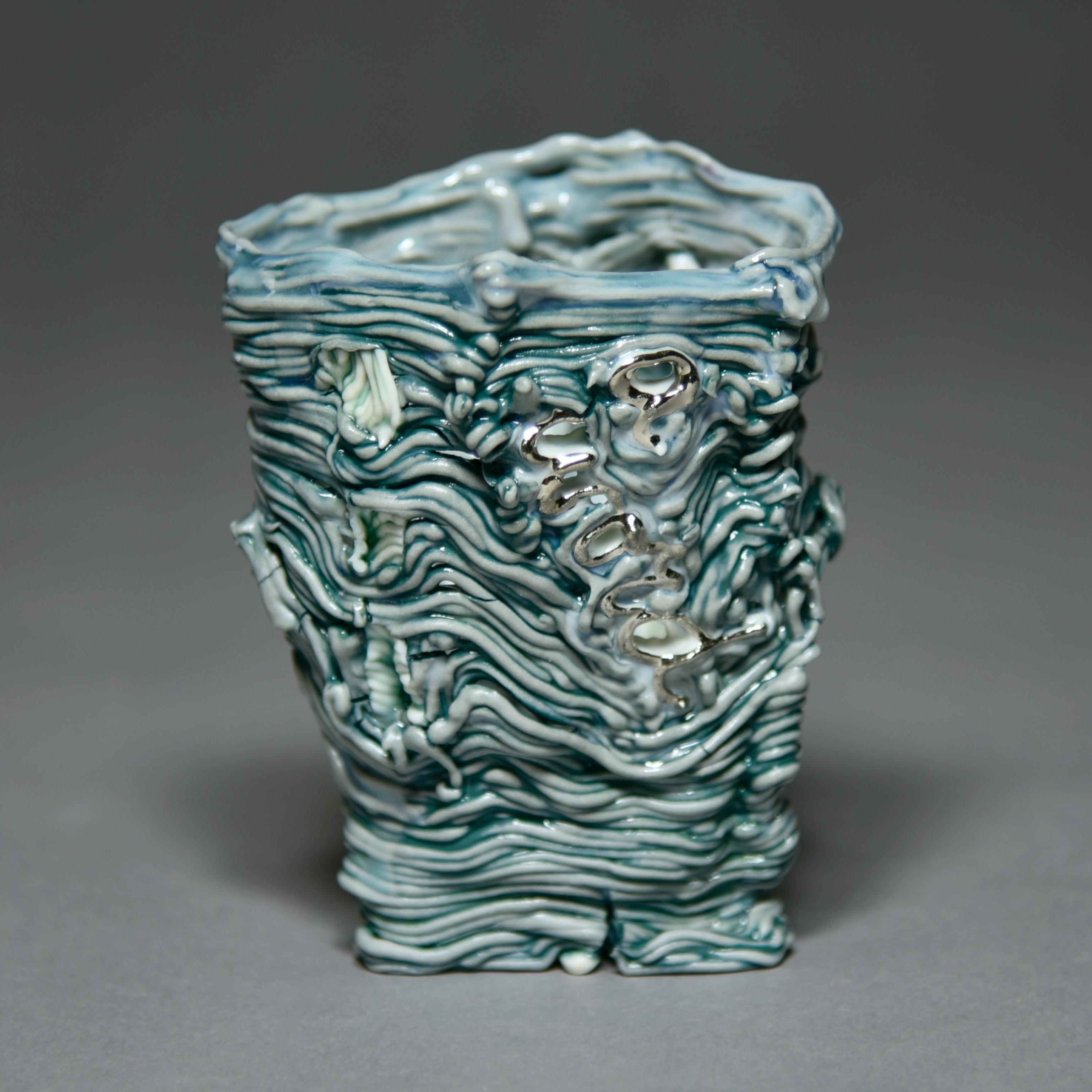Word Cup (turquoise/silver) - Sculpture by Stephanie Lanter