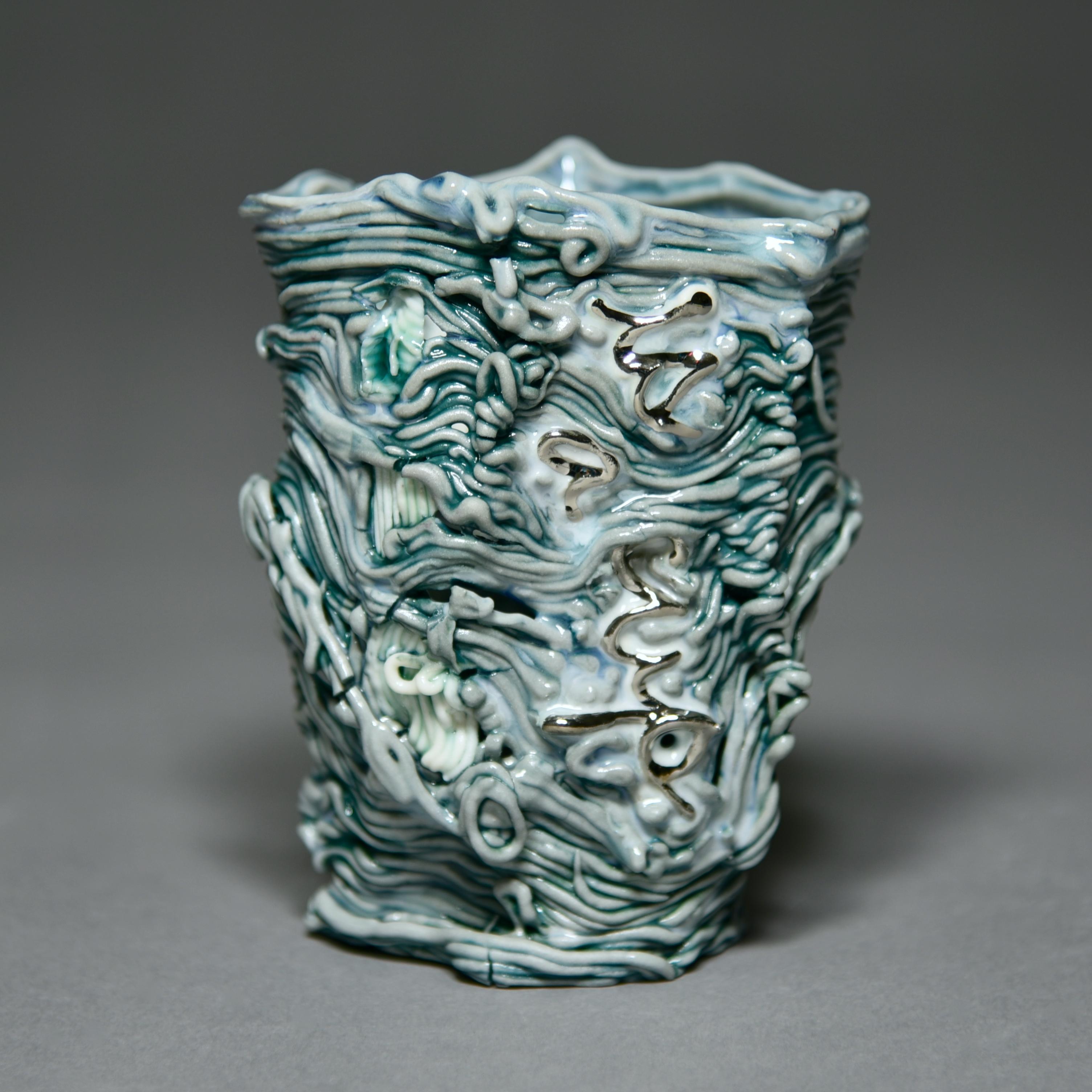 Word Cup (turquoise/silver) - Contemporary Sculpture by Stephanie Lanter