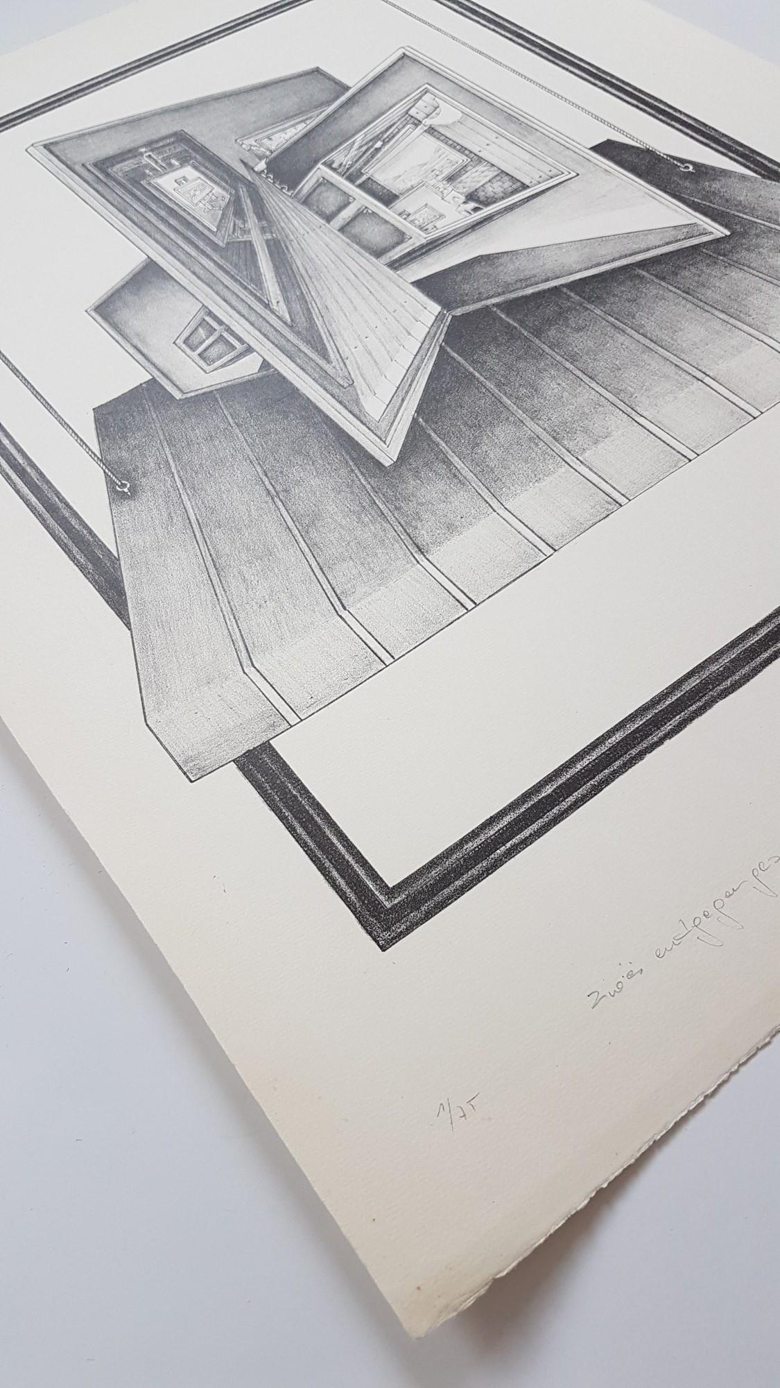 Two Opposing Views Meet (Geometric, Op Art, Modern, Architecture, Interior) For Sale 2