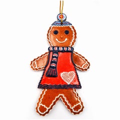 Gingerbread Man with Winter Hat, Scarf and Heart