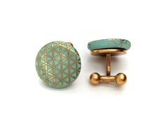 Cufflinks Mint Gold Geometric Pattern Porcelain Jewelry for Men Brass handmade