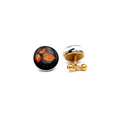 Cufflinks Red Gold Flower Vintage Black Porcelain Jewelry for Men Brass handmade
