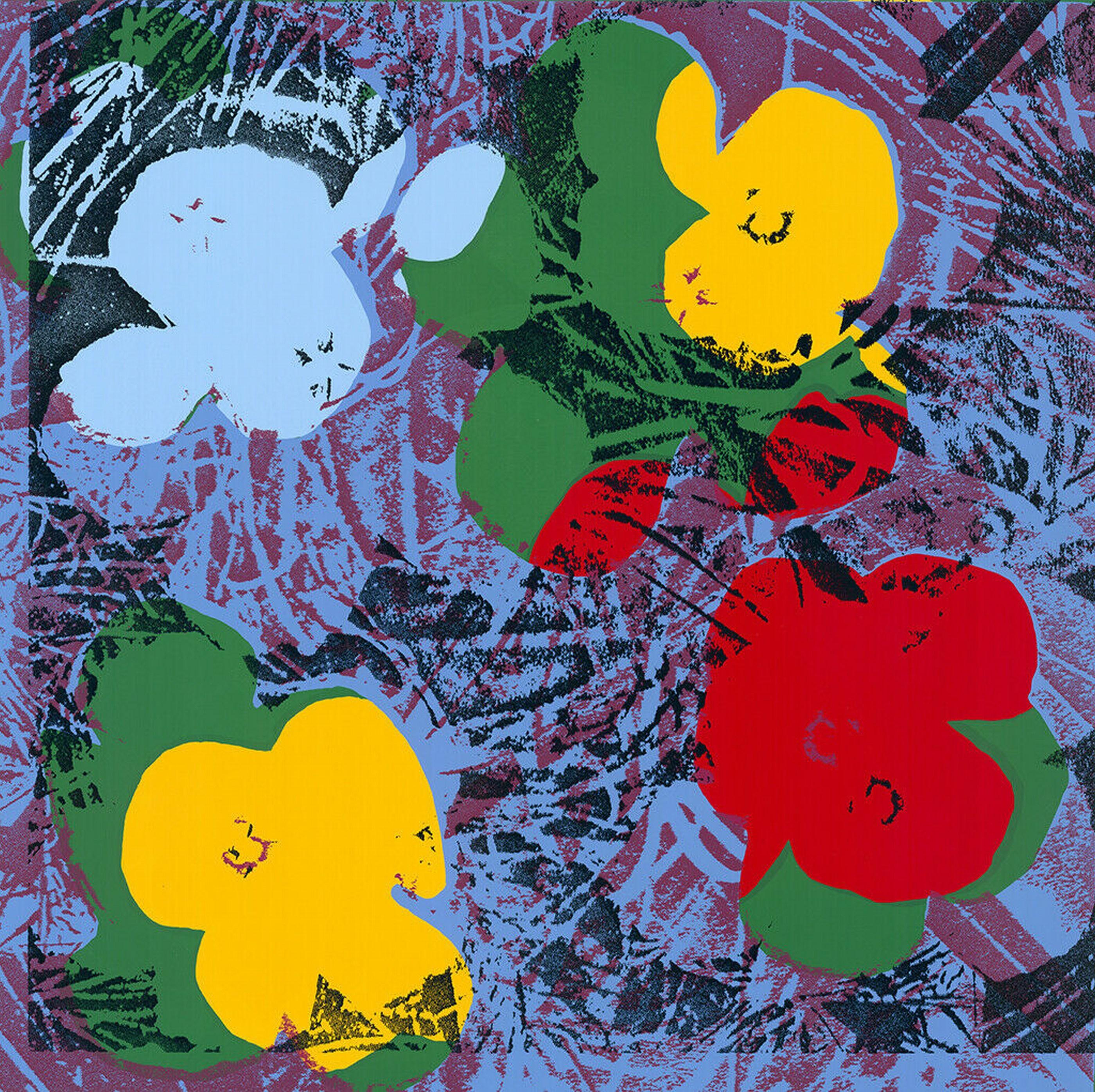 Jurgen Kuhl  Figurative Print - Flowers (Blue, Yellow, Red Hues - Pop Art) ($45 SHIPPING U.S. only (not $499)