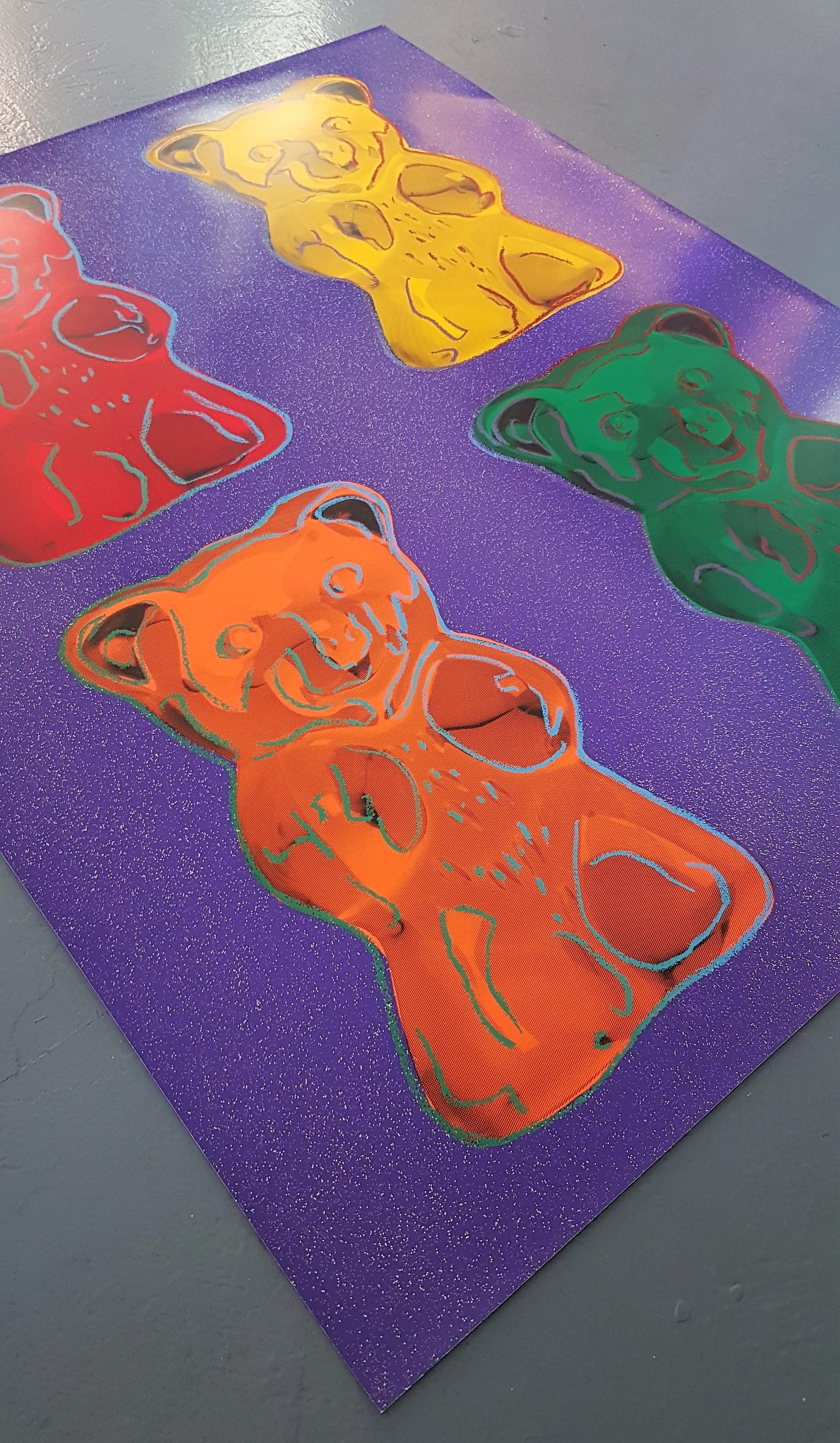 Gummibears #1 (Pop Art, Andy Warhol)  - Purple Figurative Print by Jurgen Kuhl 