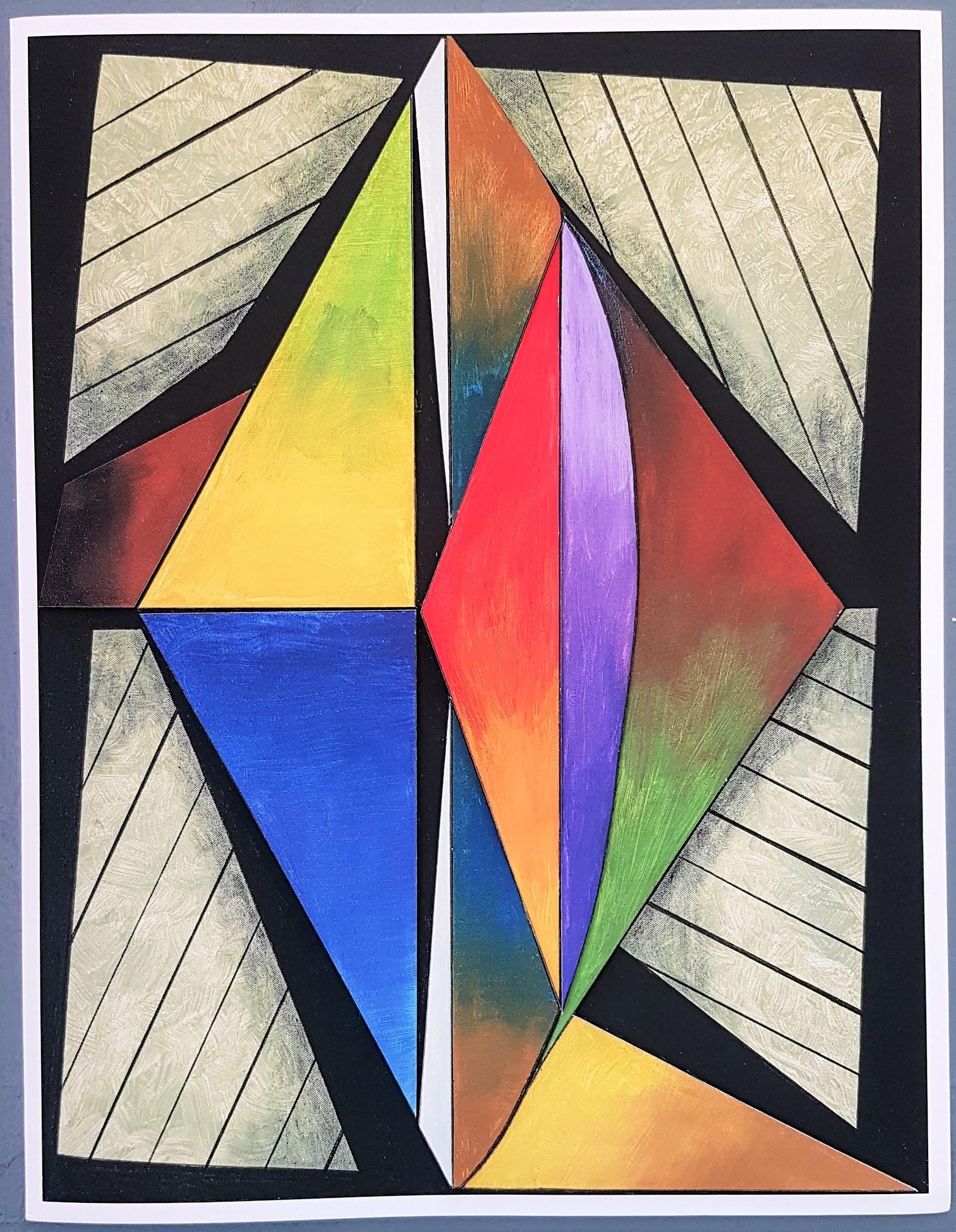 Geometric Composition #2 (3D-construction, Op Art, Lyonel Feininger) - Print by Eduard Diem 